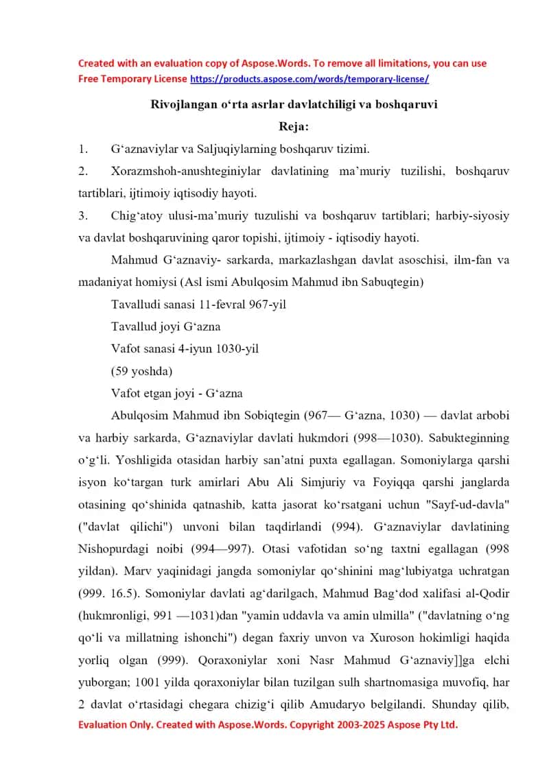 Rivojlangan o‘rta asrlar davlatchiligi va boshqaruvi 1