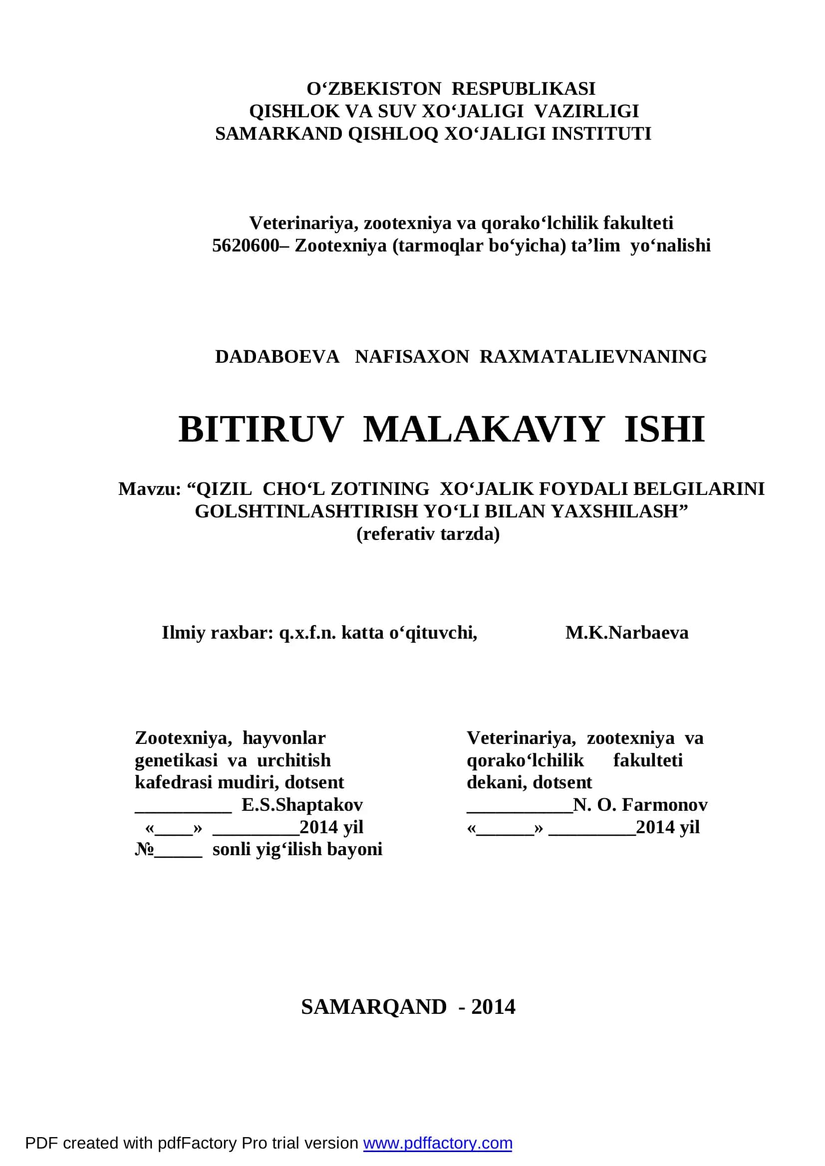 QIZIL CHO‘L ZOTINING XO‘JALIK FOYDALI BELGILARINI GOLSHTINLASHTIRISH YO‘LI BILAN YAXSHILASH 1