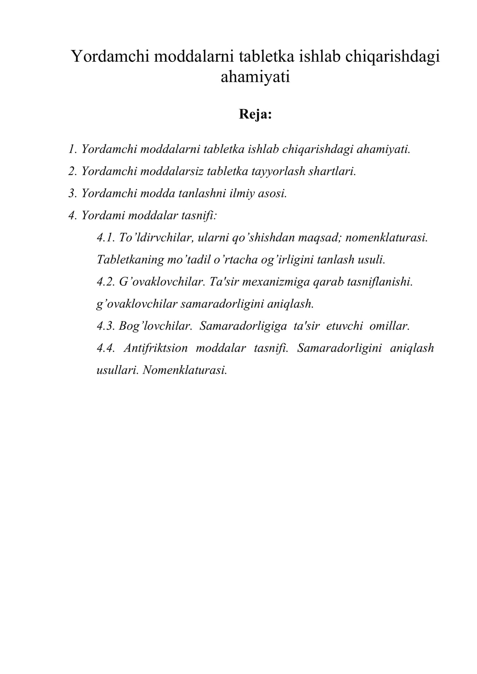 Yordamchi moddalarni tabletka ishlab chiqarishdagi ahamiyati 1