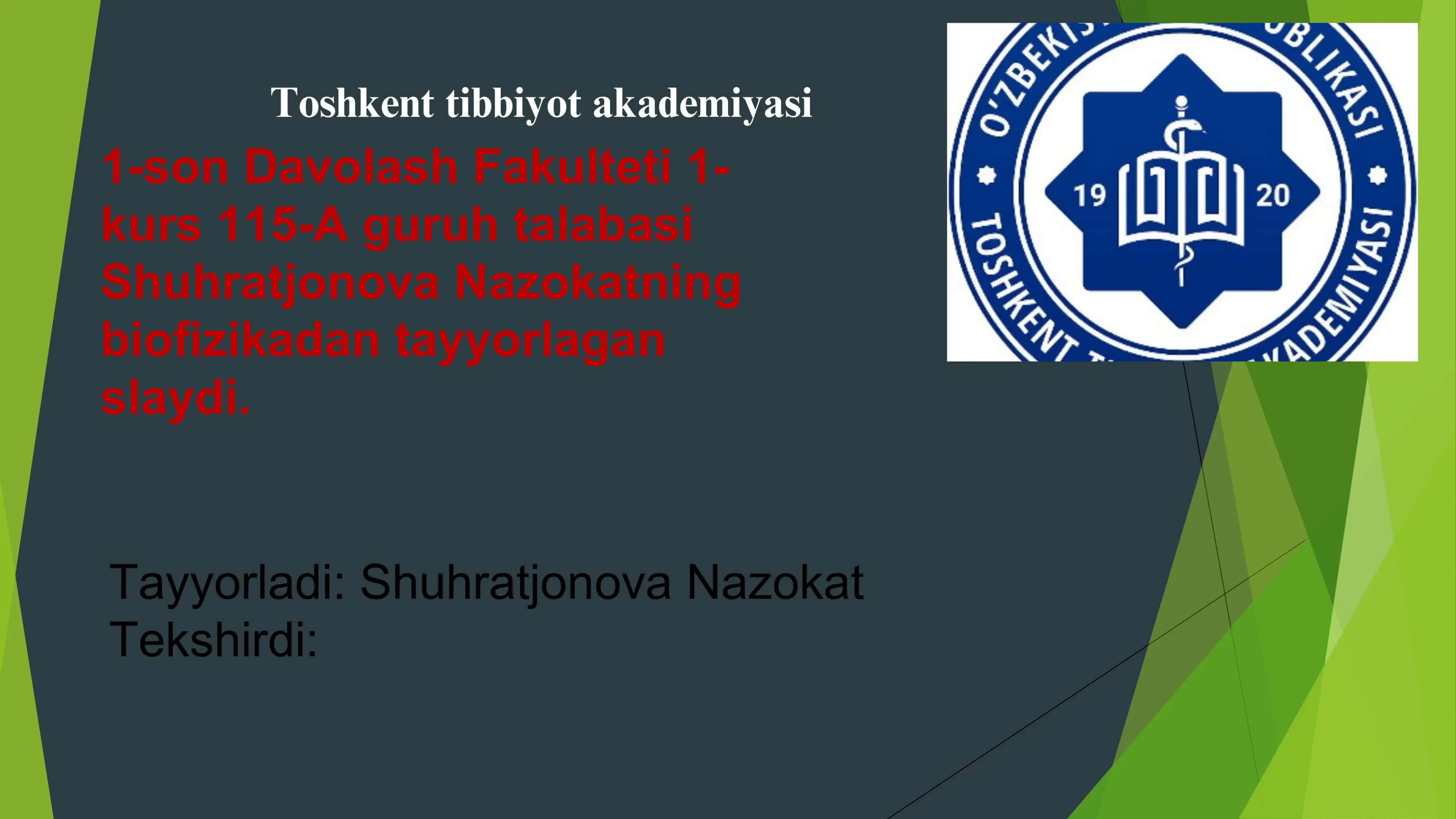 Toshkent Tibbiyot Akademiyasi Slaydi 1