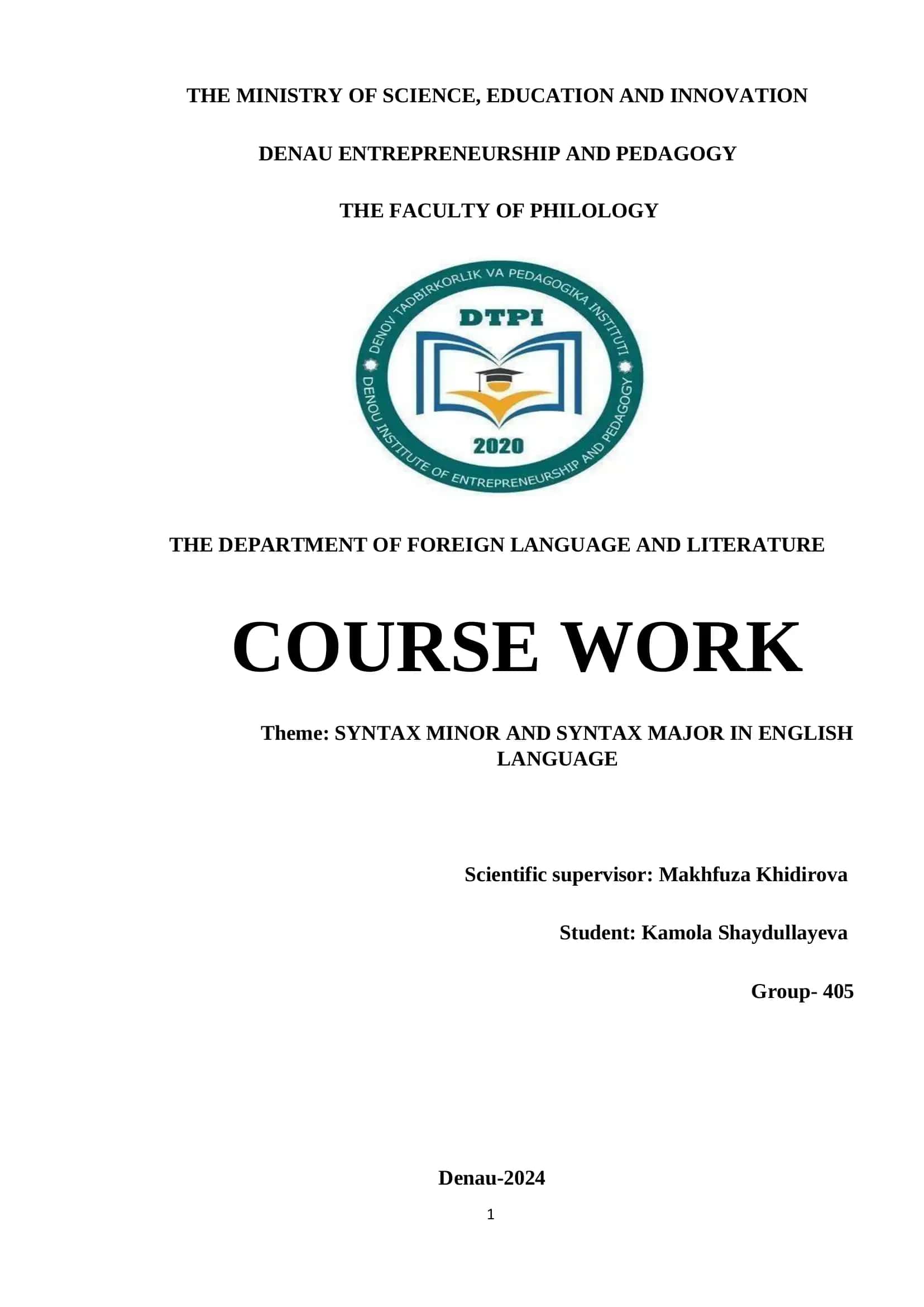 Syntax Minor and Syntax Major in English Language 1