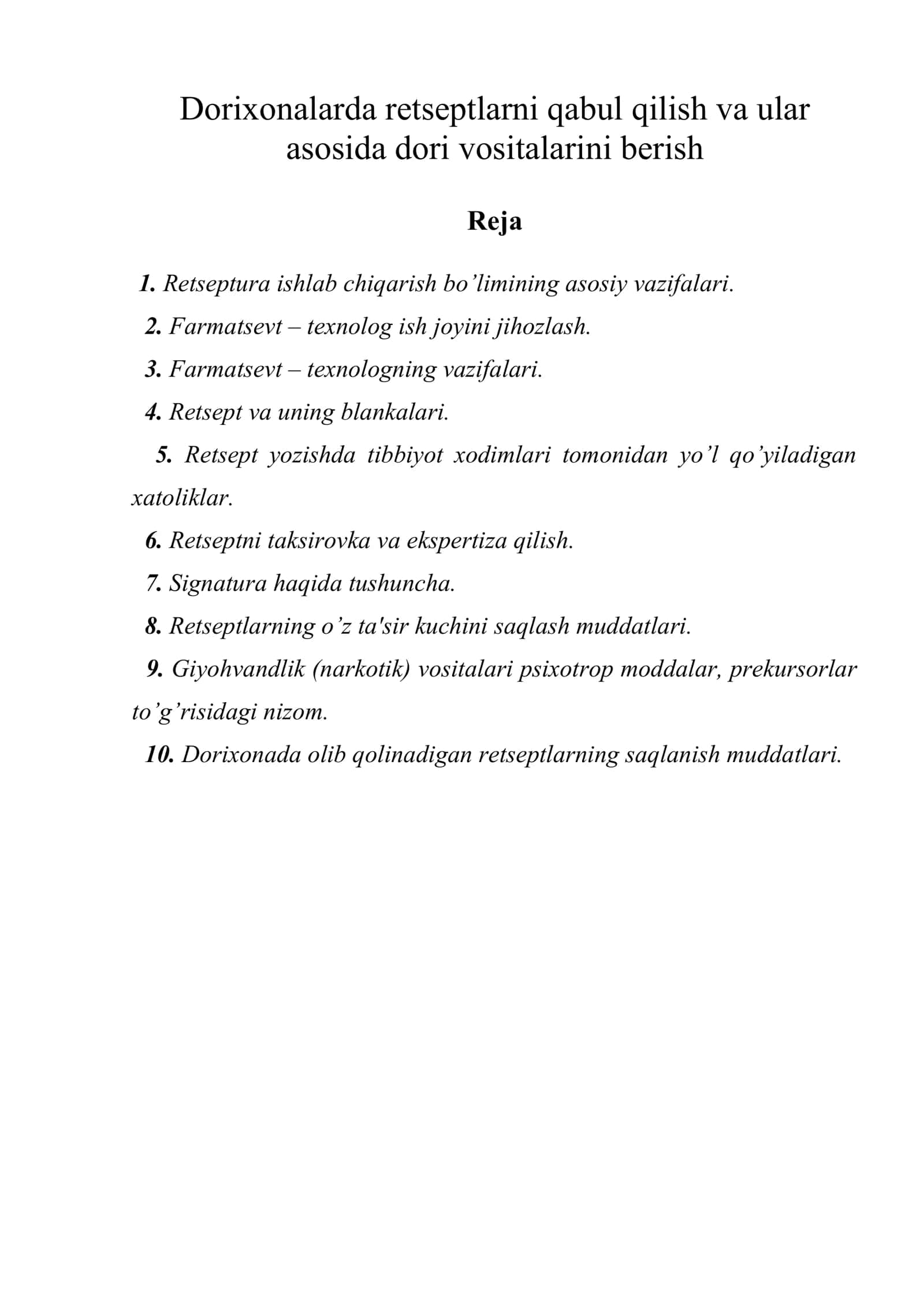 Dorixonalarda rеtsеptlarni qabul qilish va ular asosida dori vositalarini bеrish 1