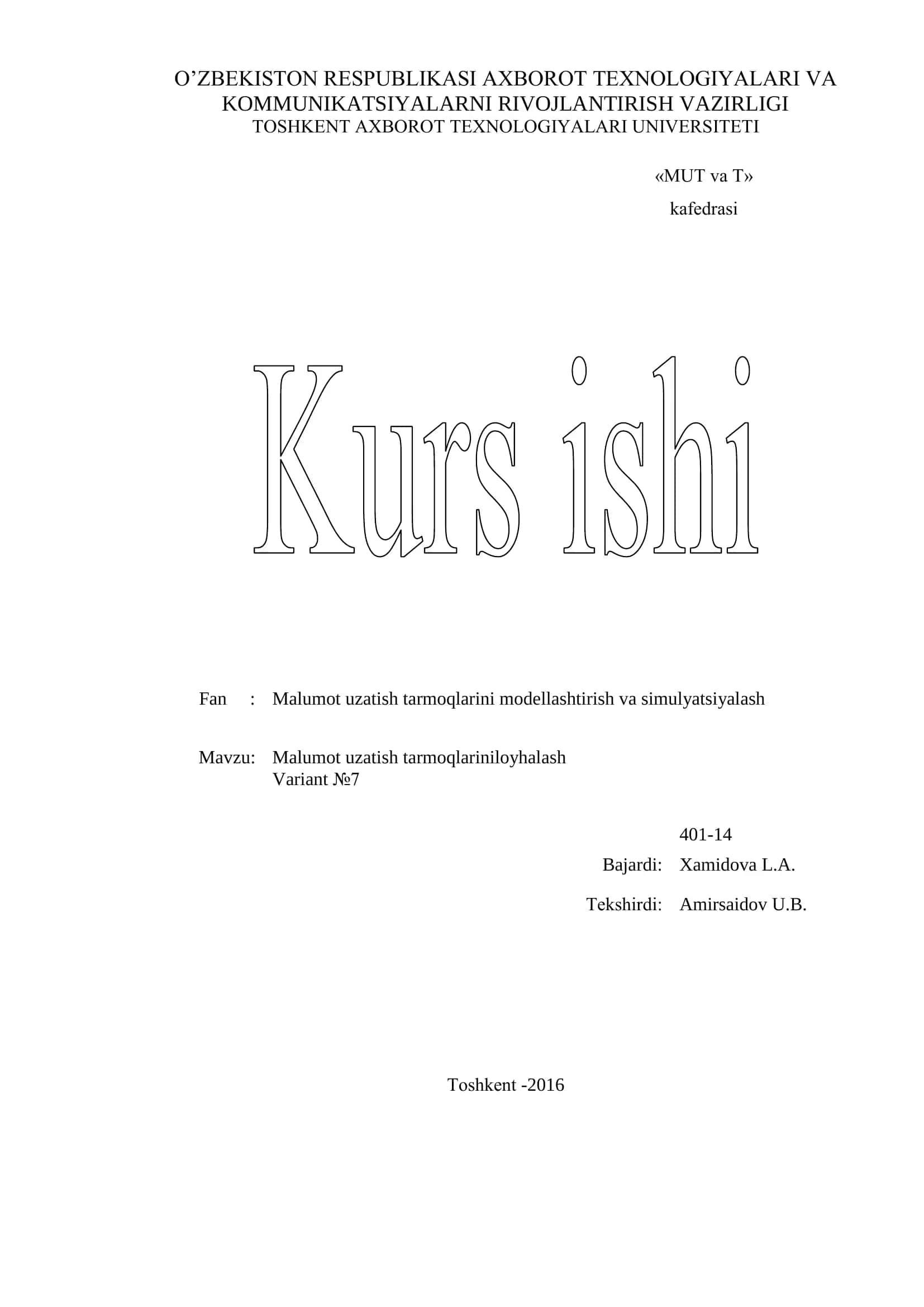 Malumot uzatish tarmoqlarini modellashtirish va simulyatsiyalash 1