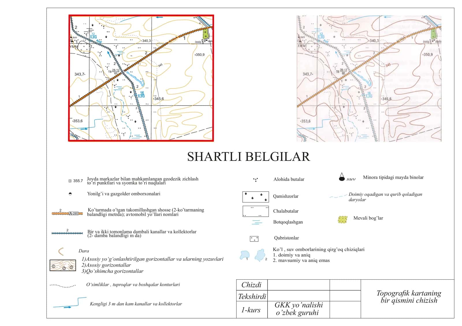 Topografik kartaning bir qismini chizish 1