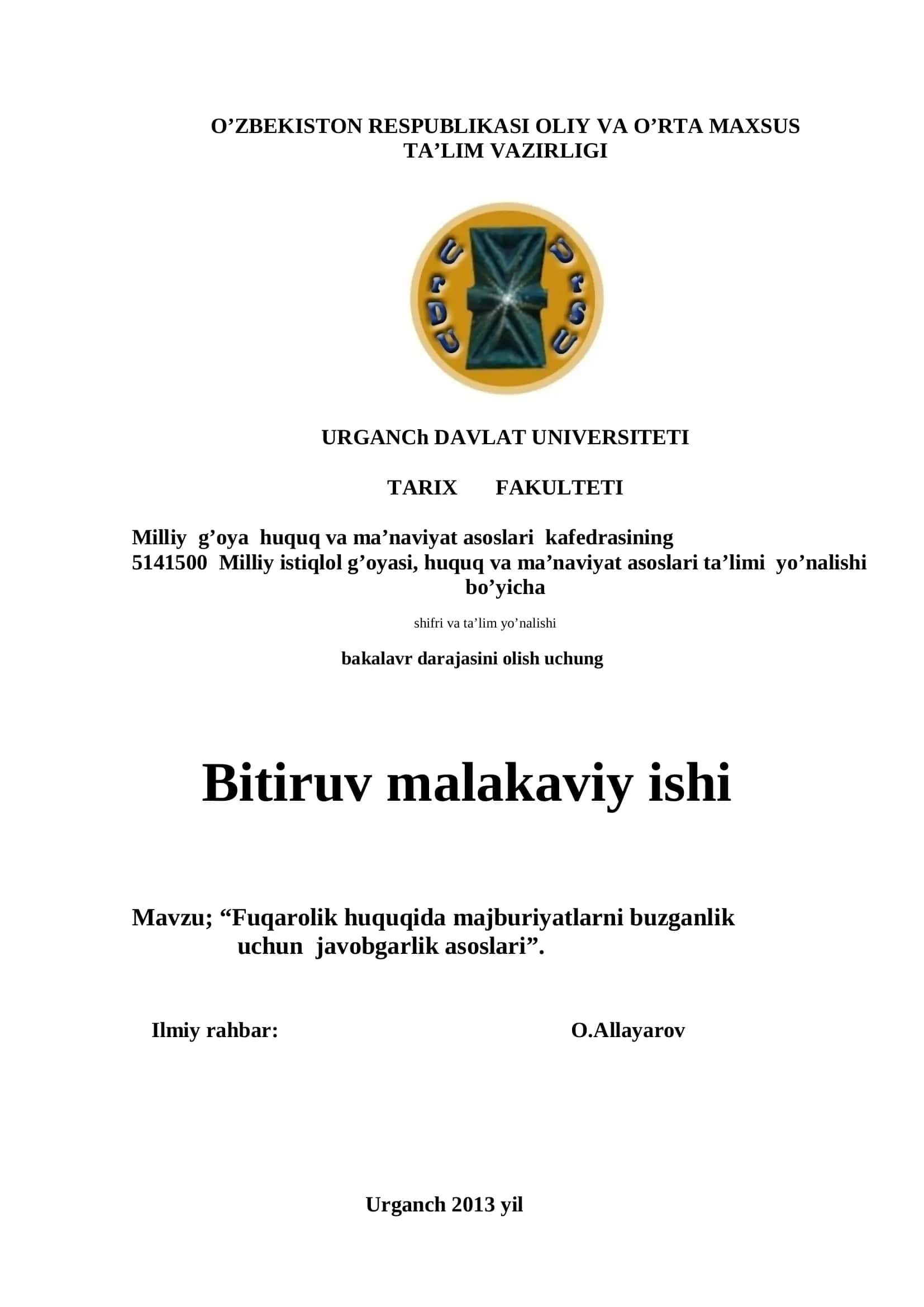 Fuqarolik huquqida majburiyatlarni buzganlik uchun javobgarlik asoslari 1