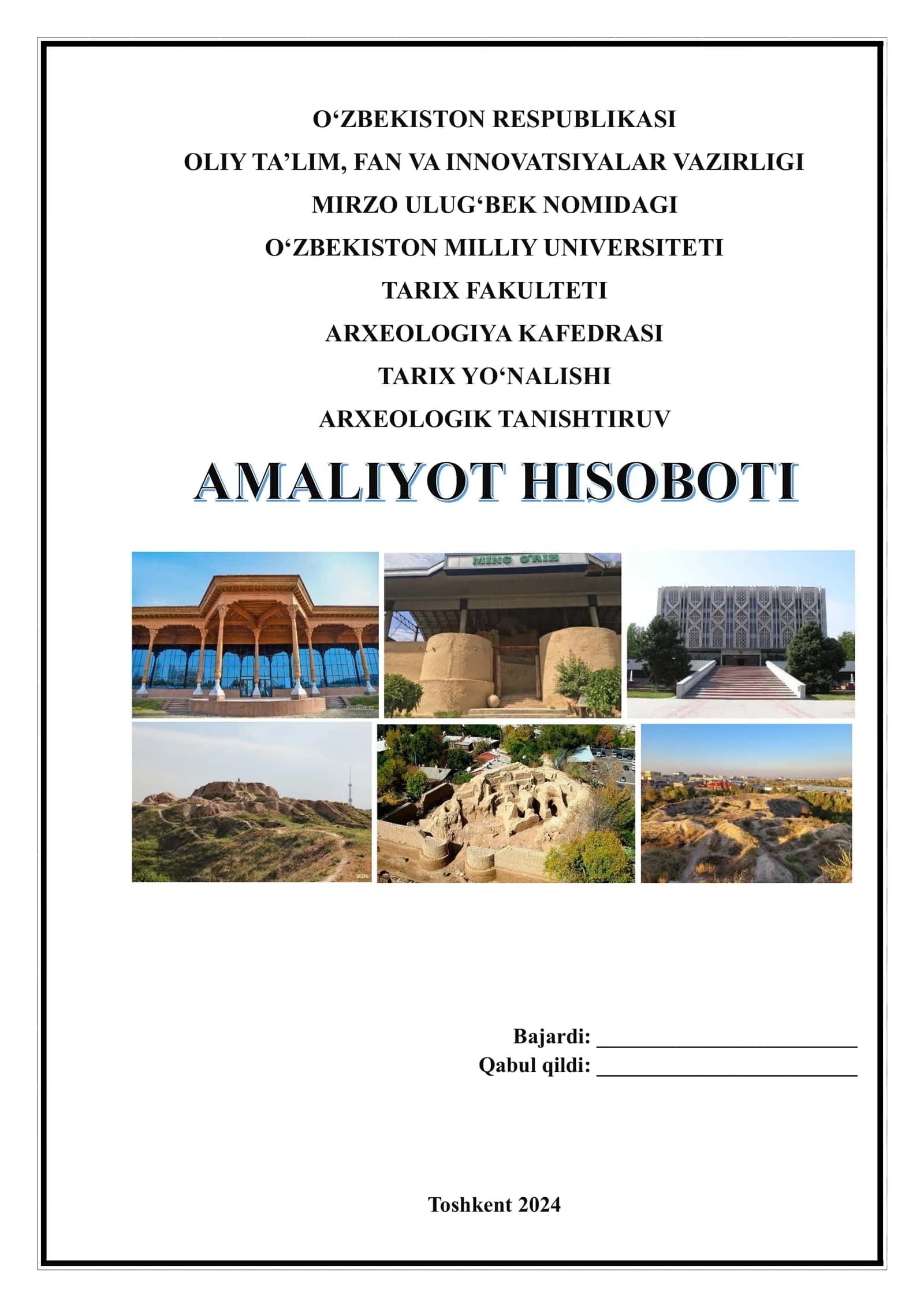 ARXEOLOGIK TANISHTIRUV amaliyot hisoboti 1
