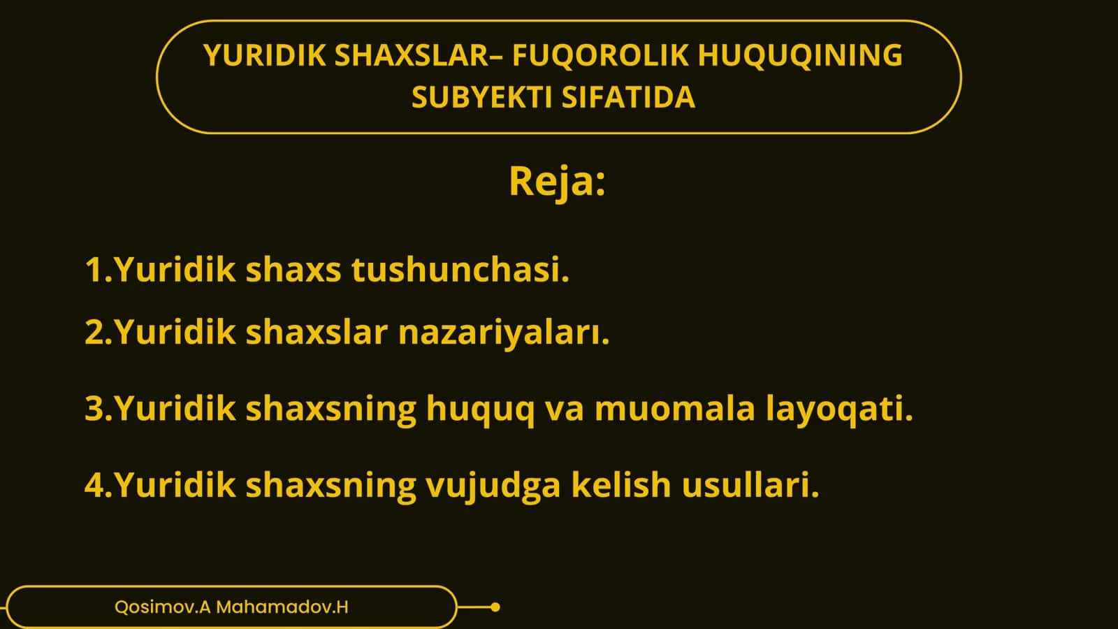 YURIDIK SHAXSLAR– FUQOROLIK HUQUQINING SUBYEKTI SIFATIDA 1