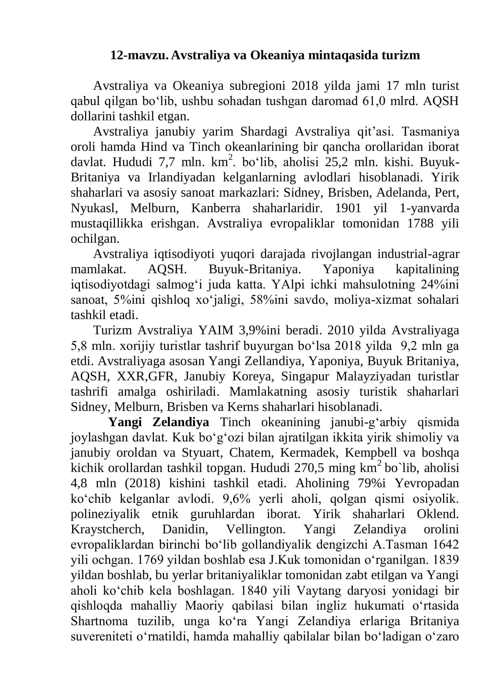 12-mavzu. Avstraliya va Okeaniya mintaqasida turizm 1