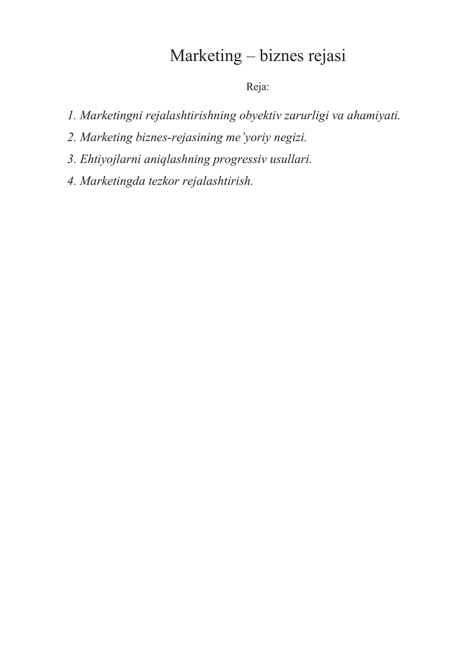 Marketing – biznes rejasi 1