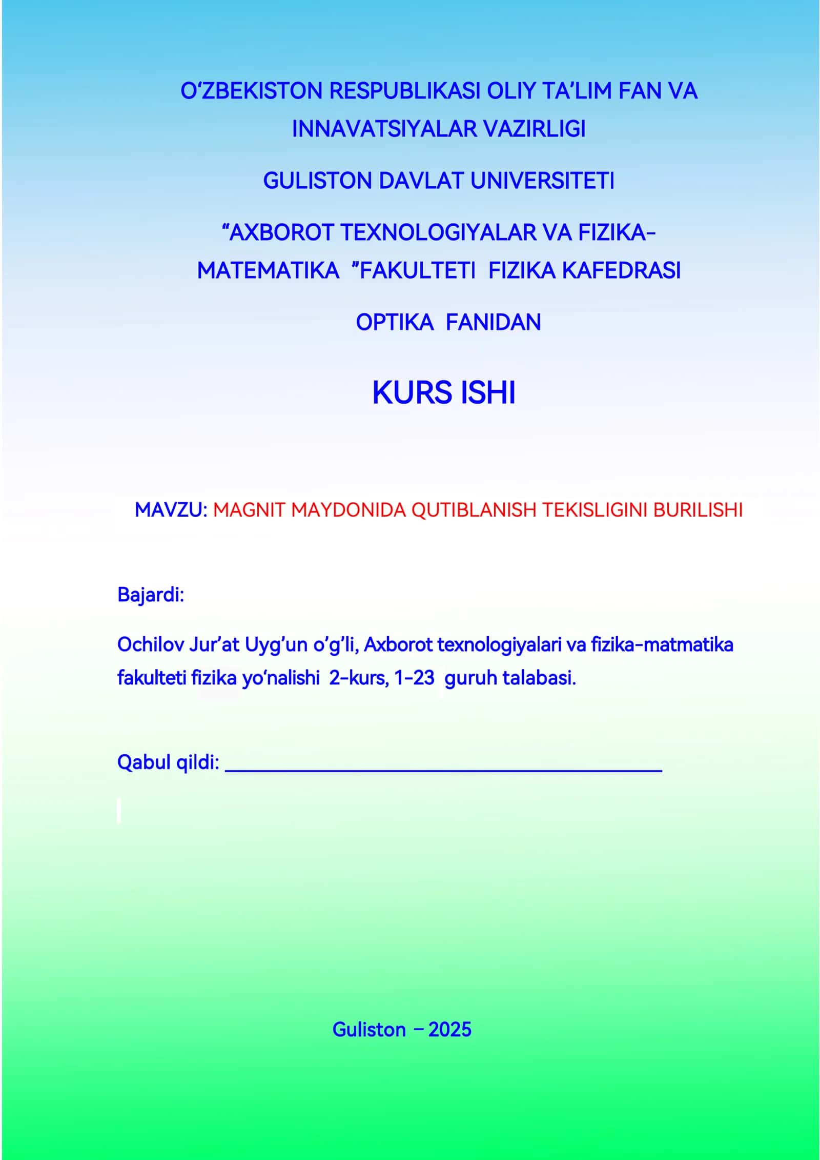 MAGNIT MAYDONIDA QUTIBLANISH TEKISLIGINI BURILISHI 1