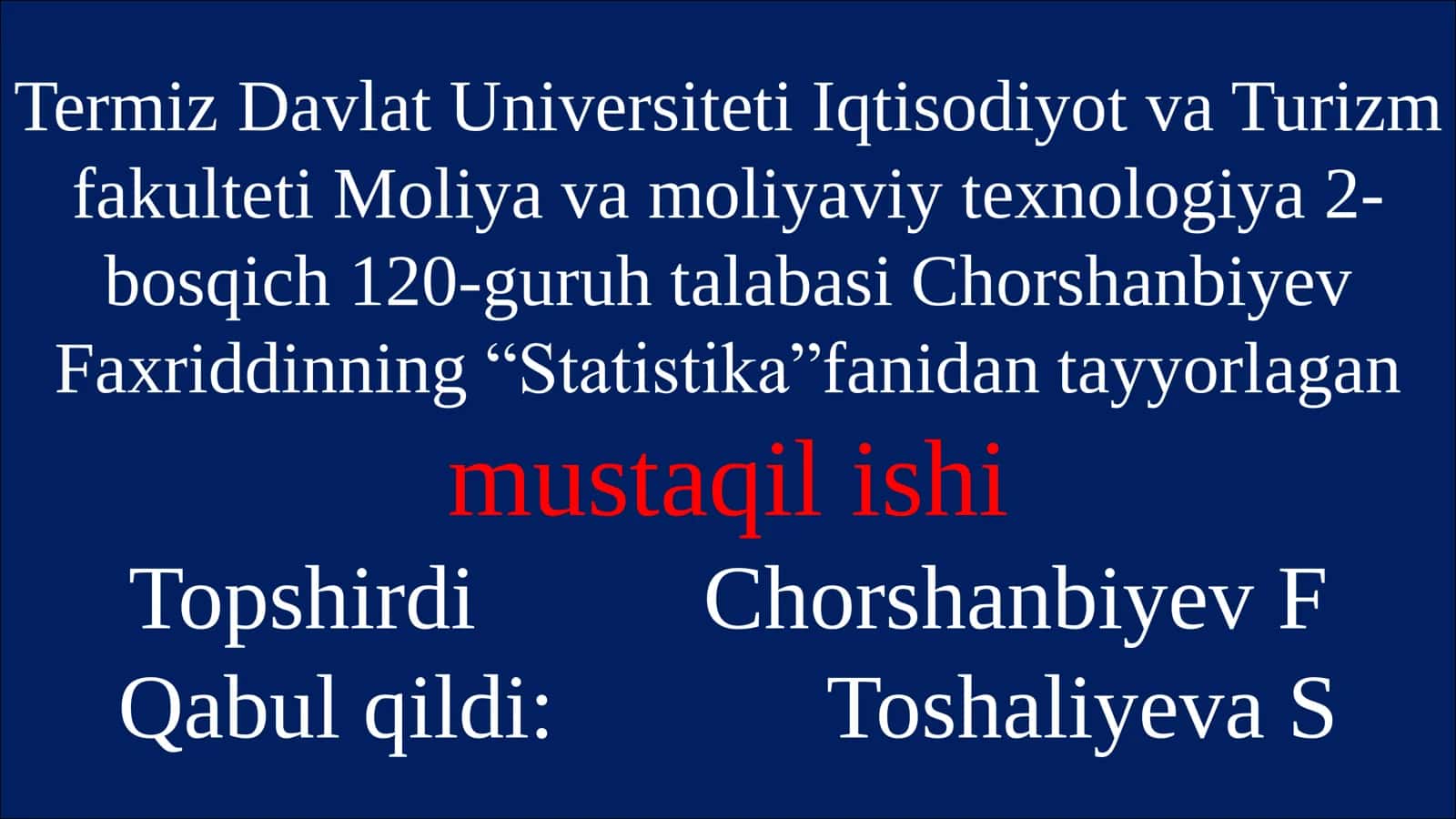 Mavzu: Pul moumalasi va kredit statistikasi 1