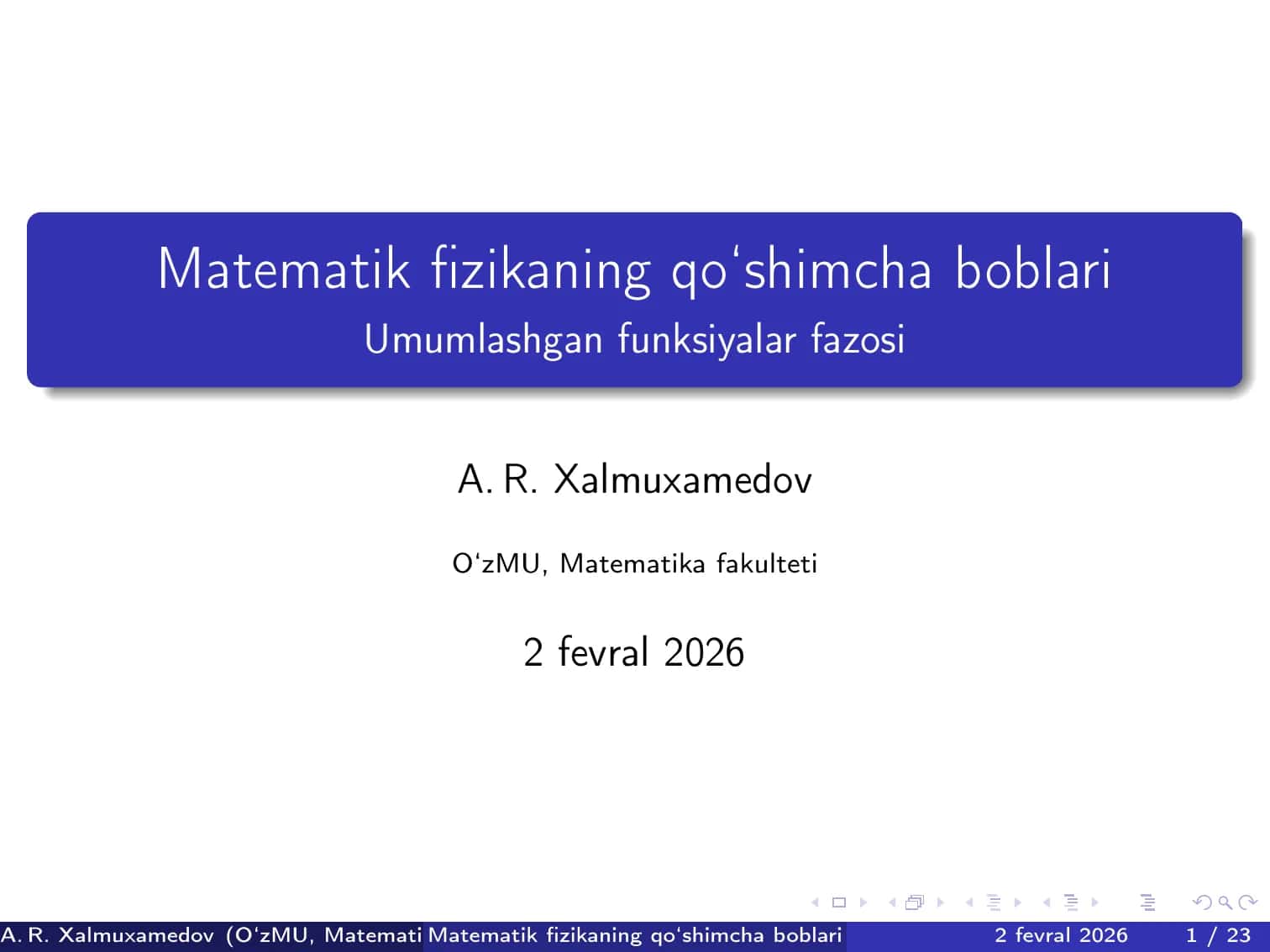 Umumlashgan funksiyalar fazosi 1