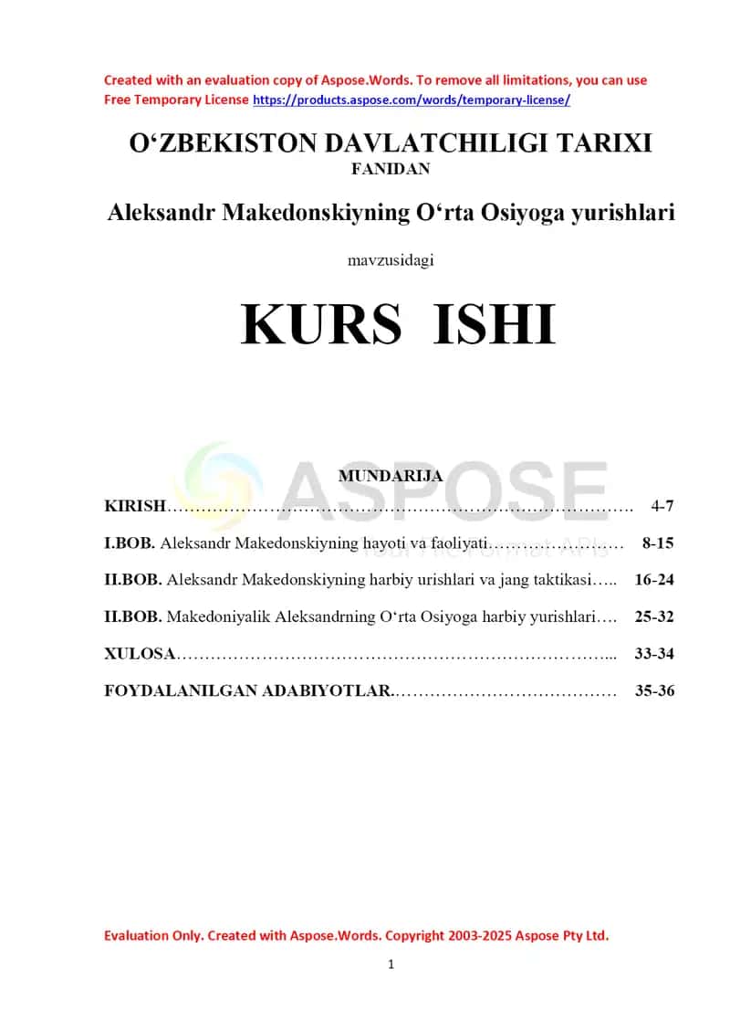 Aleksandr Makedonskiyning O‘rta Osiyoga yurishlari 1