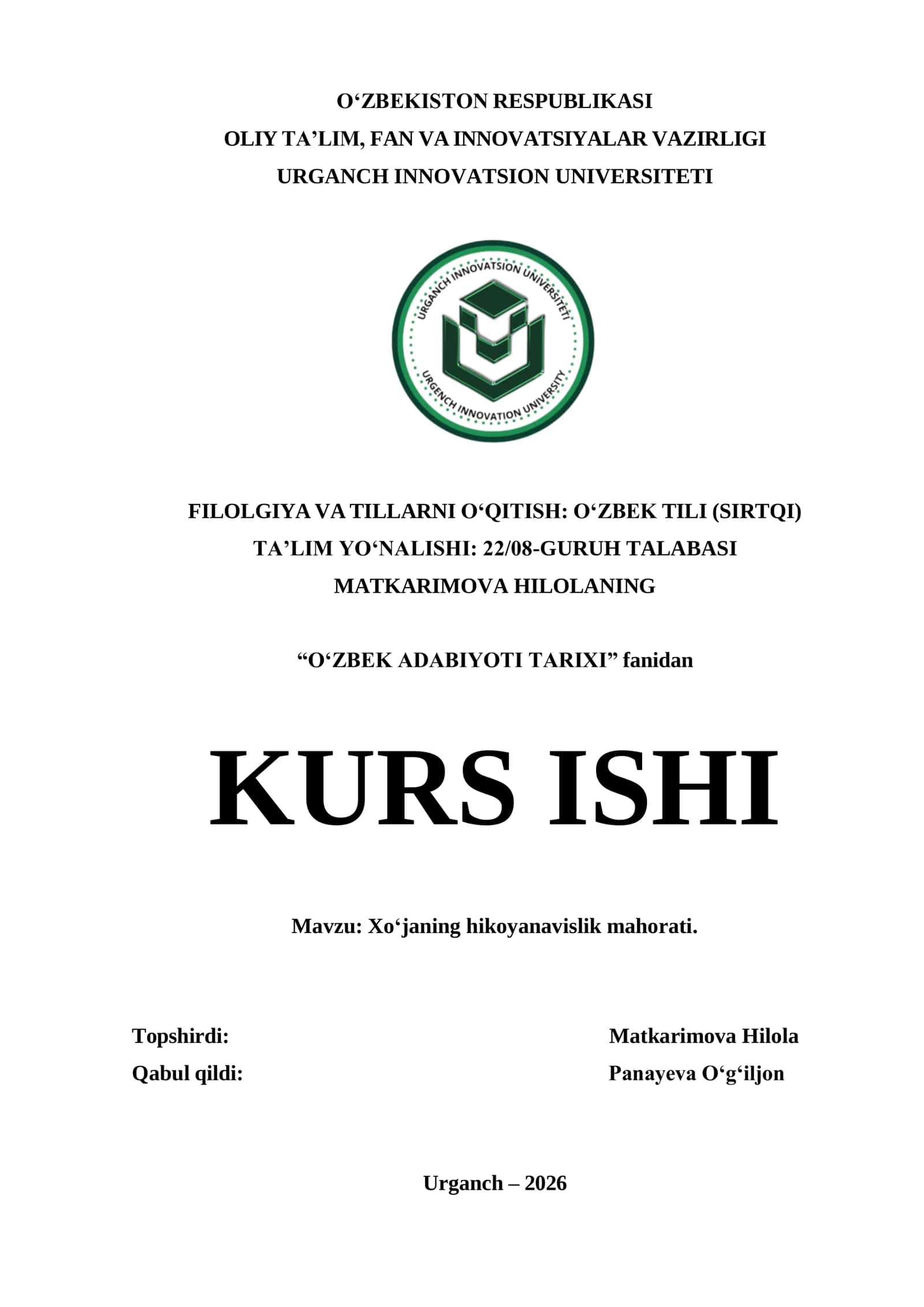 Xo‘janing hikoyanavislik mahorati 1