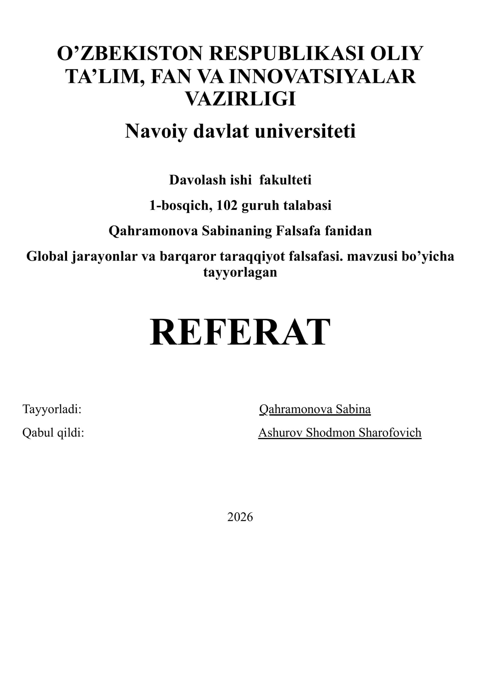 Global jarayonlar va barqaror taraqqiyot falsafasi 1