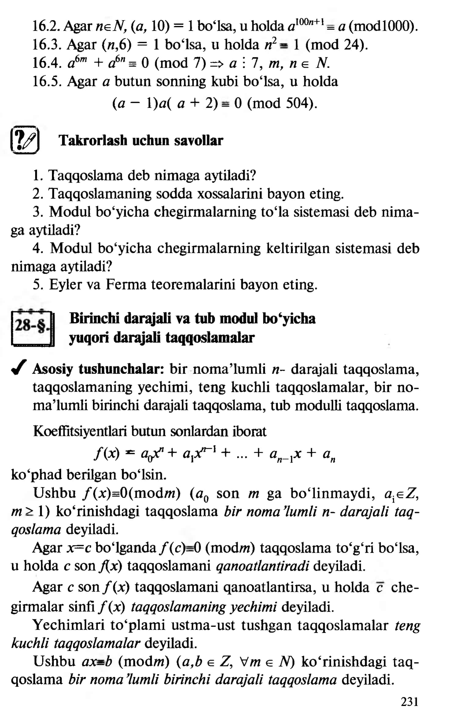 Taqqoslamalar va modul cheqishlar 1