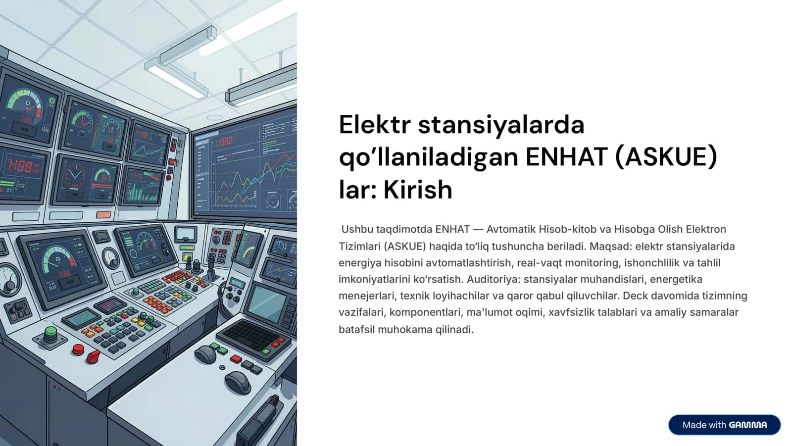 Elektr Stansiyalar uchun Avtomatik Hisob-kitob va Monitoring Tizimi + taqdimot 1