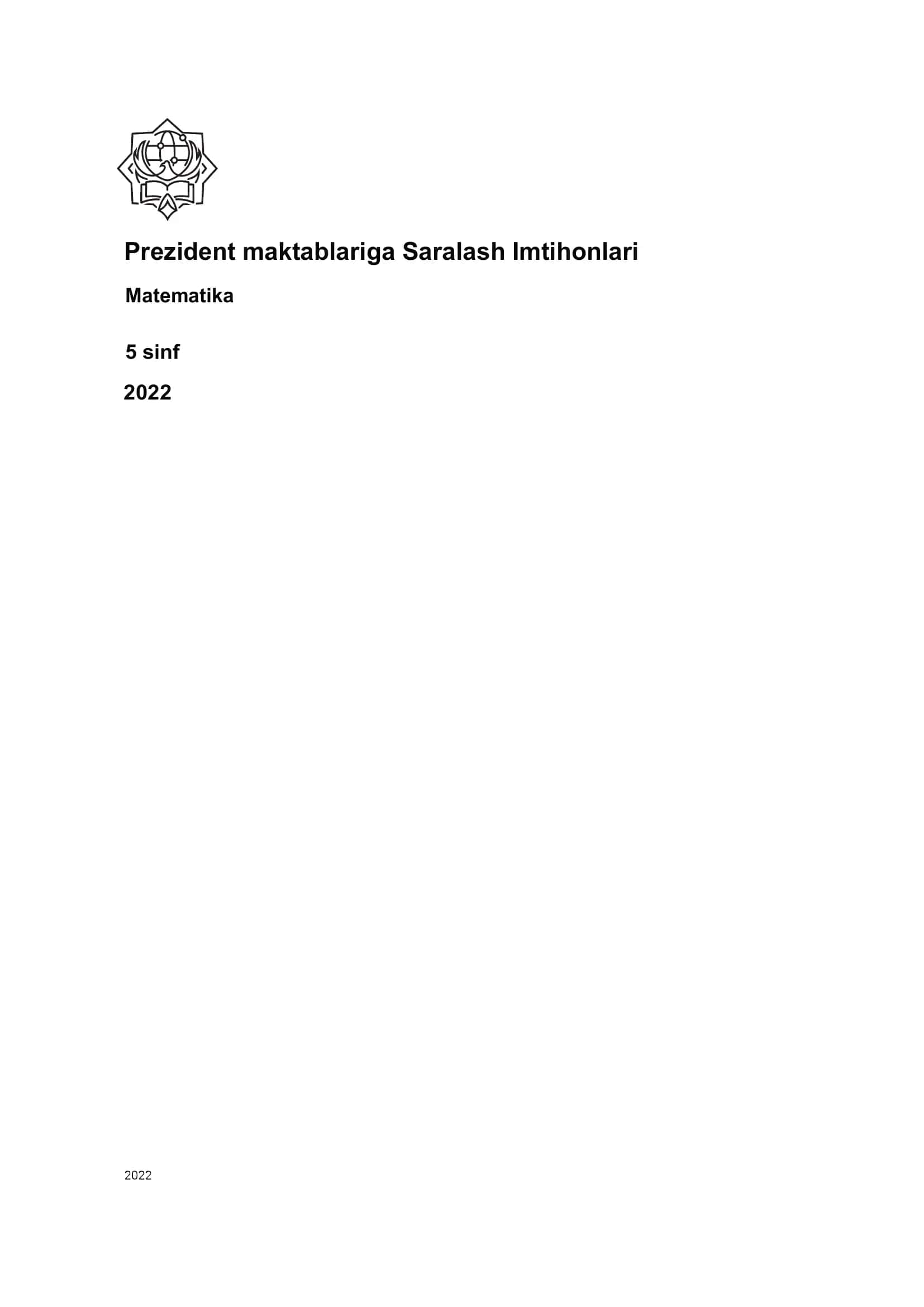 Prezident maktabi uchun testlar 1