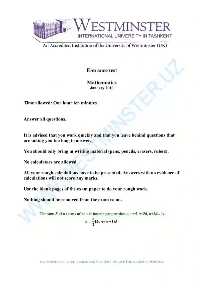 Mathematics Entrance Test