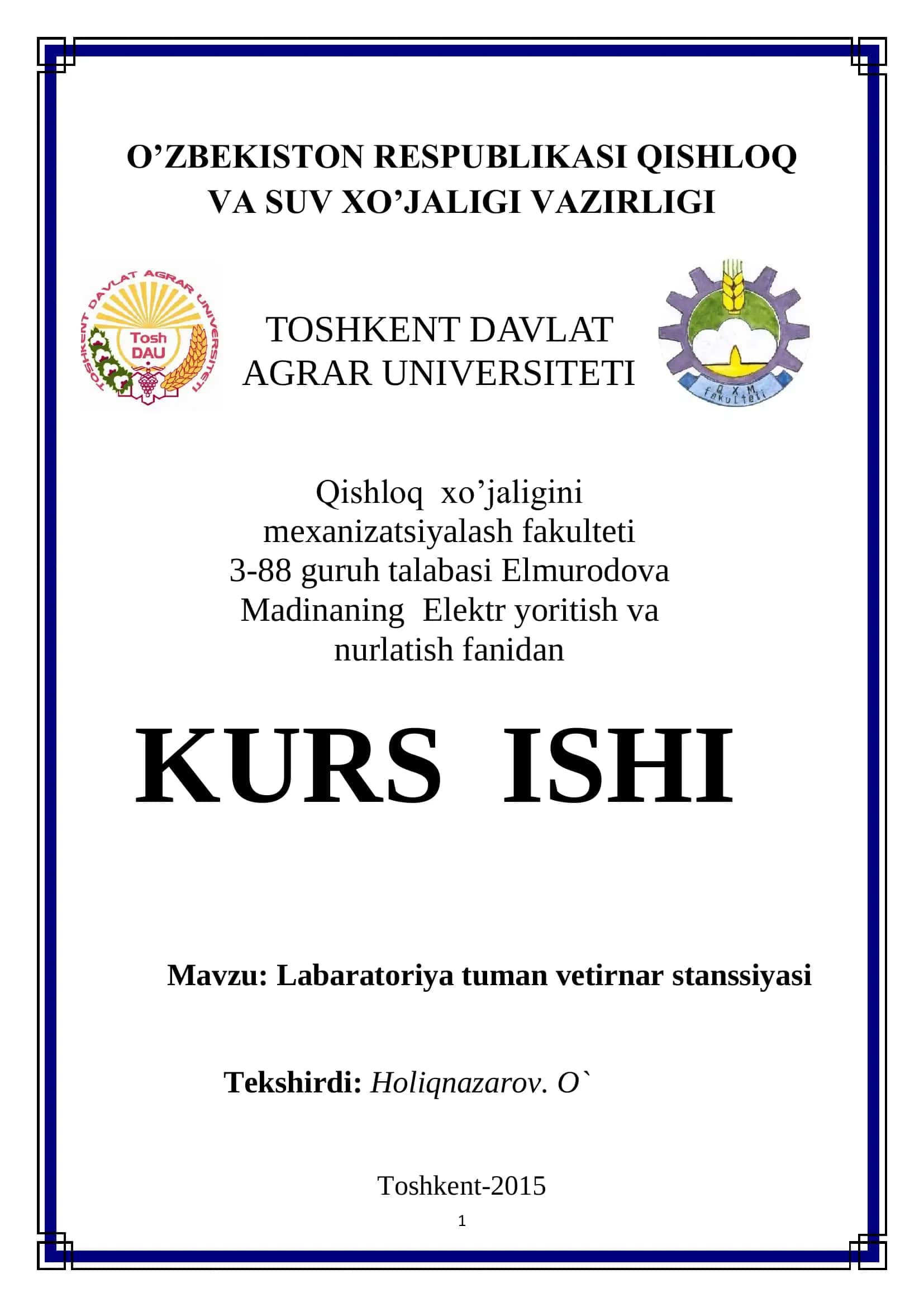 Labaratoriya tuman vetirnar stanssiyasi 1