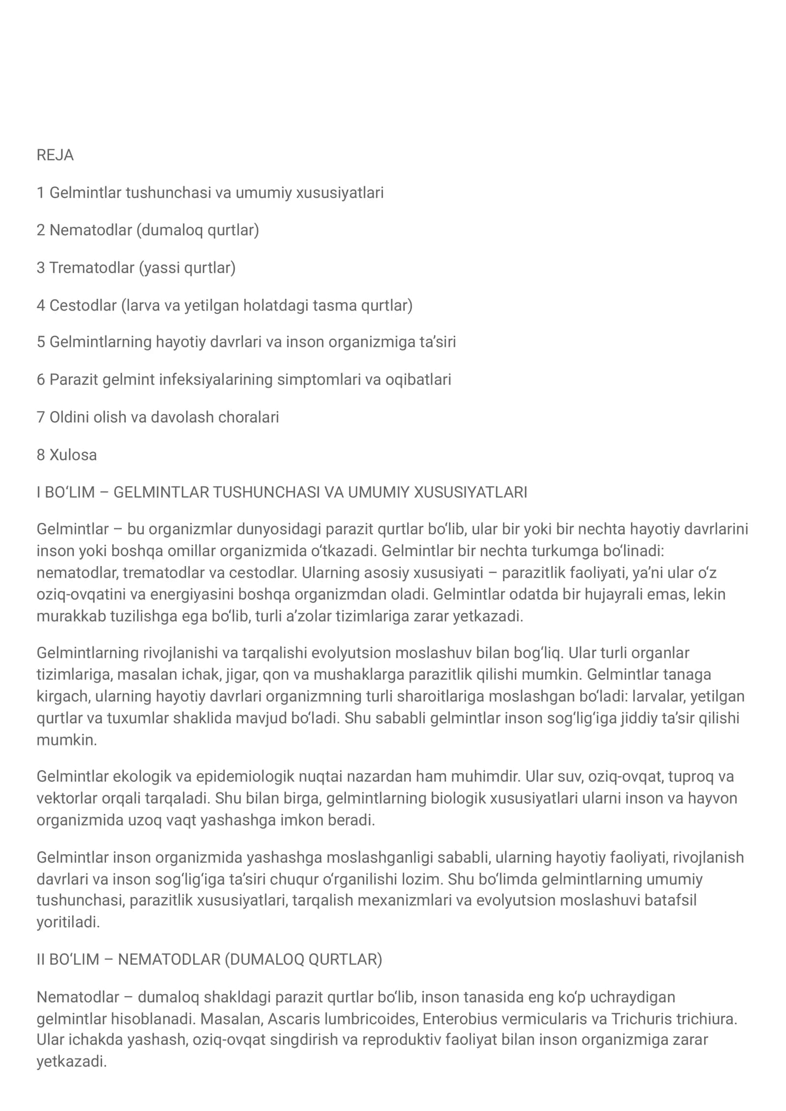 Gelmintlar tushunchasi va umumiy xususiyatlari 1