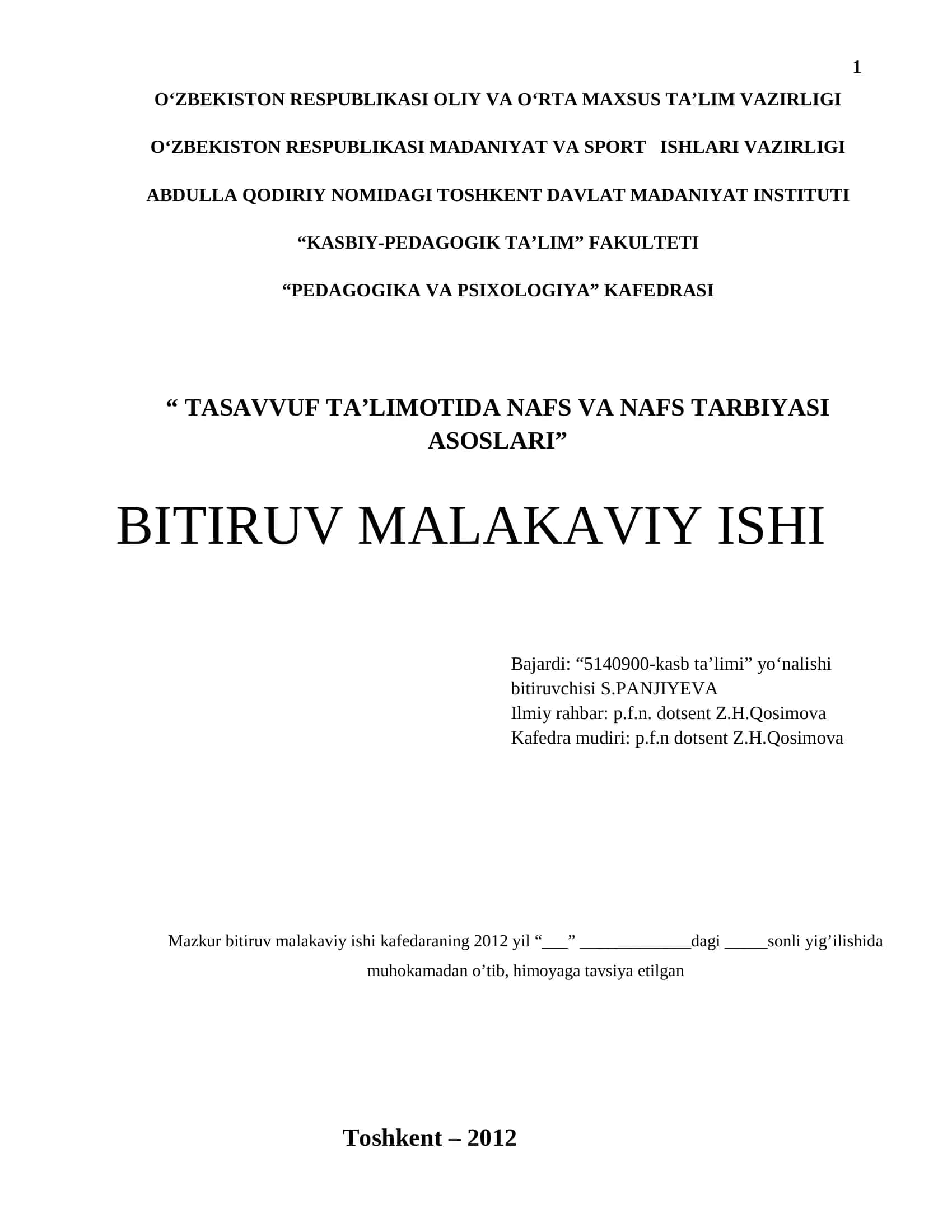 Tasavvuf ta’limotida nafs va nafs tarbiyasi asoslari 1