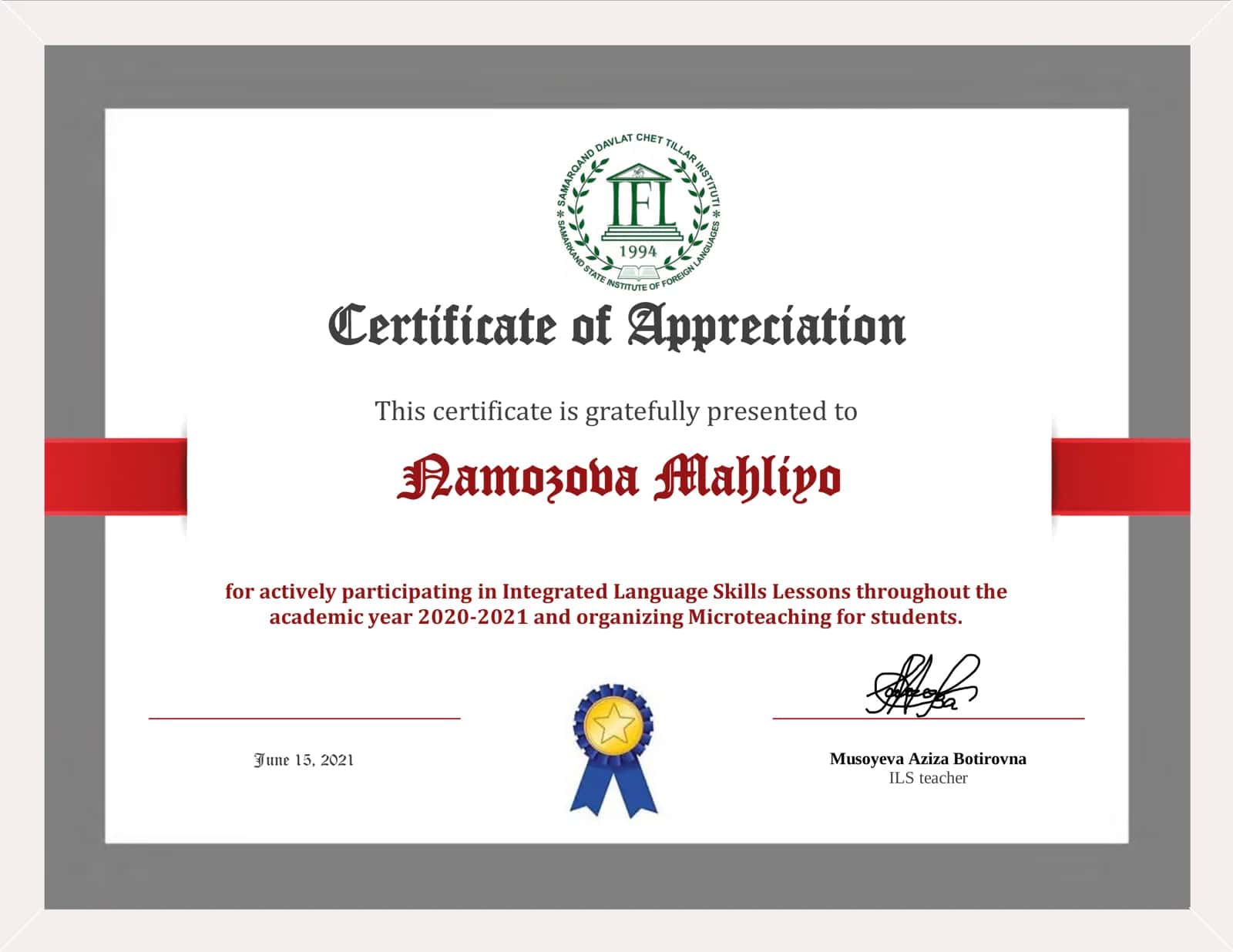 Certificate of Appreciation 1