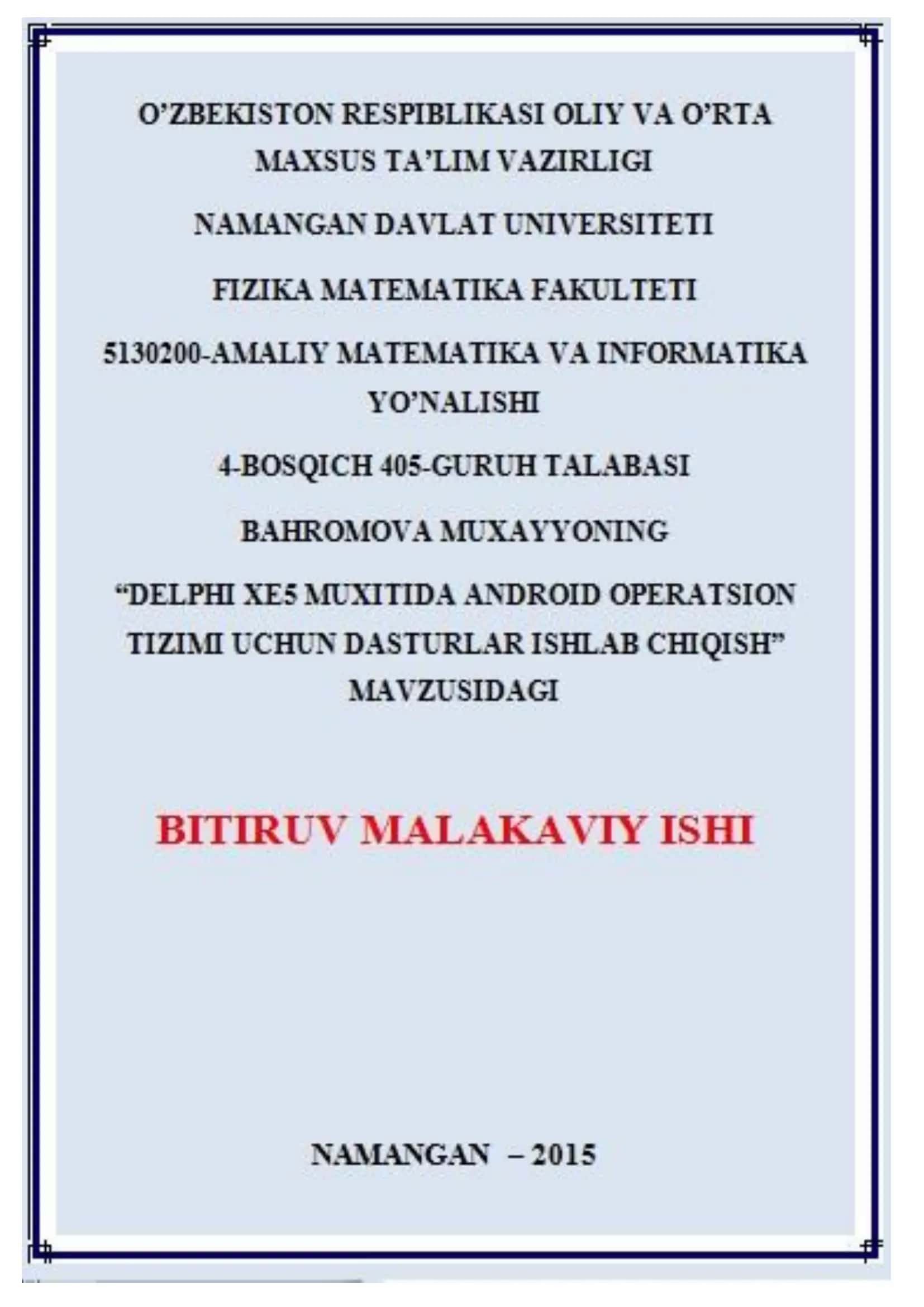 BOB Android OT uchun amaliy dasturlar ishlab chiqish namunalari 1