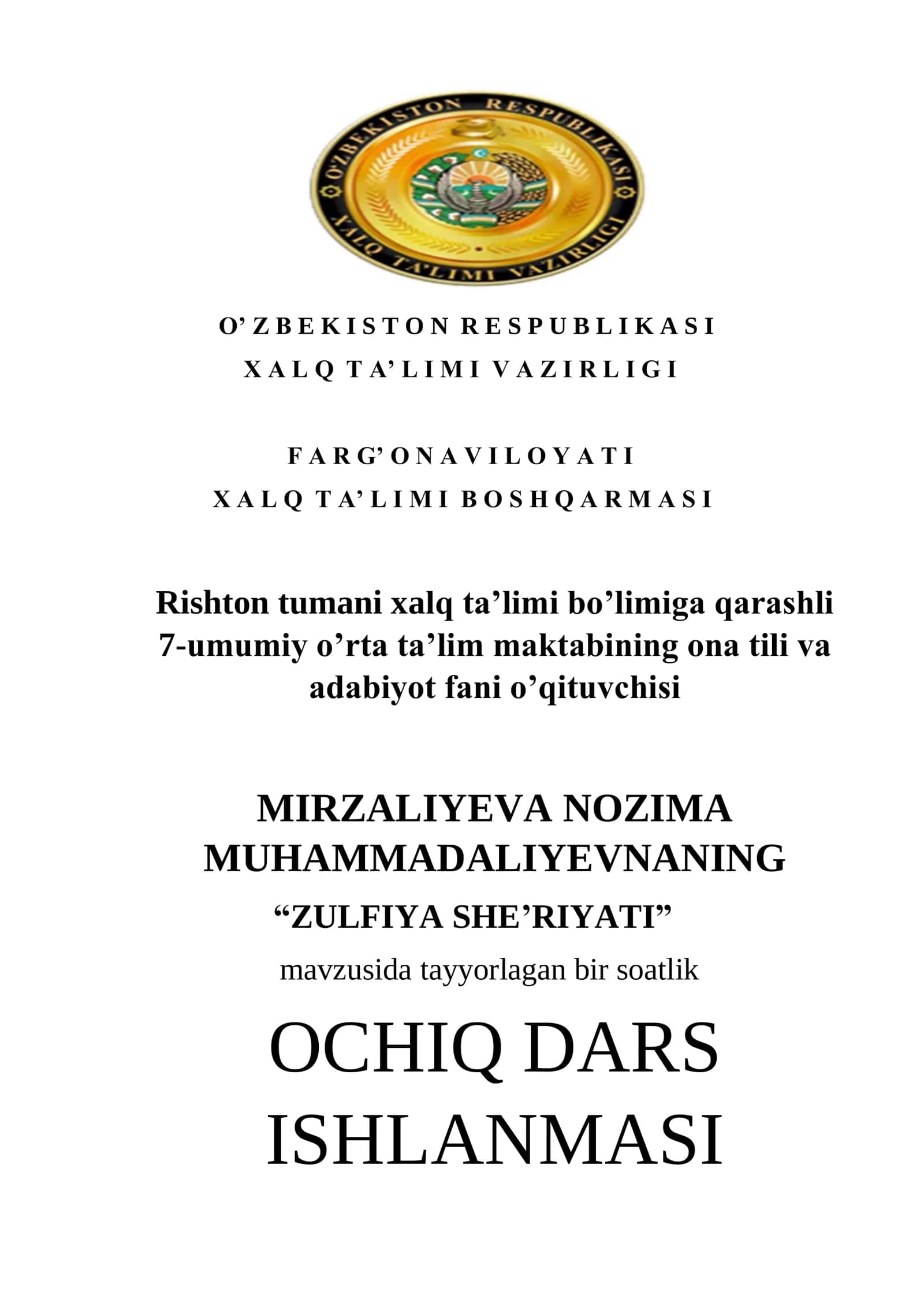 ZULFIYA SHE’RIYATI 1