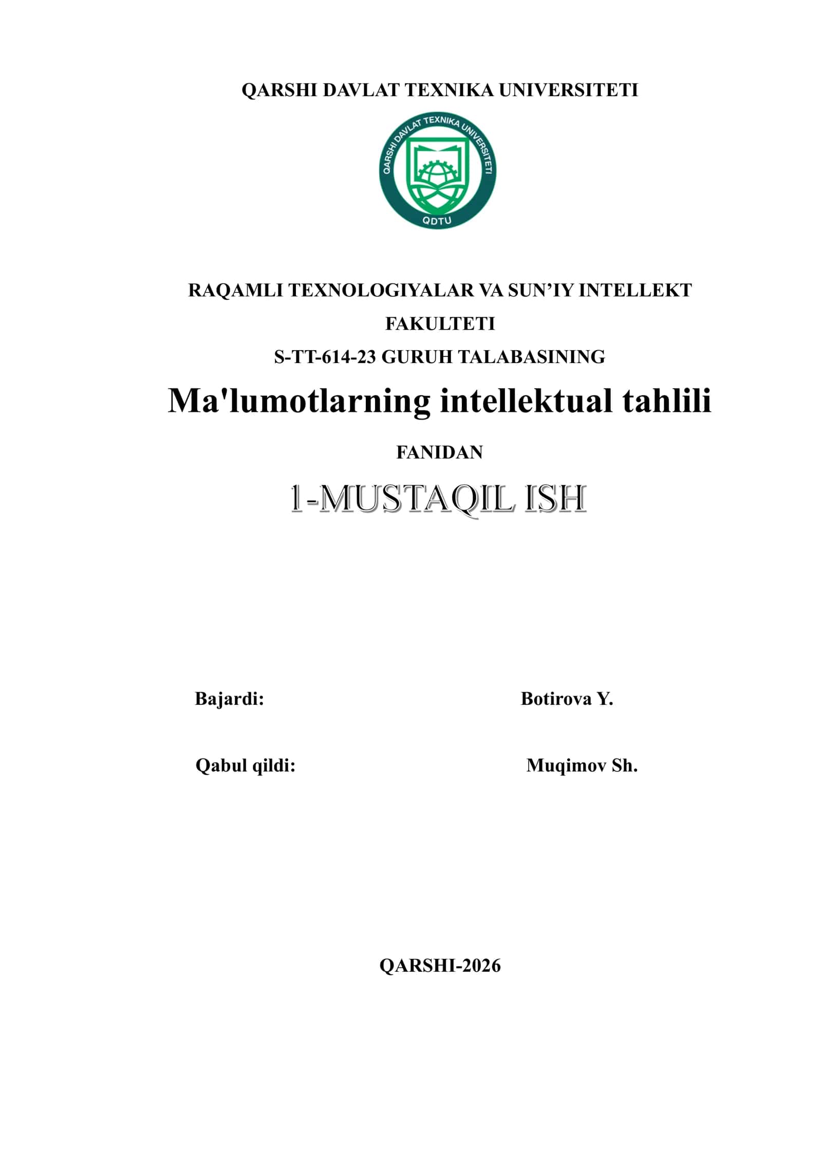 Ma'lumotlarning intellektual tahlili 1