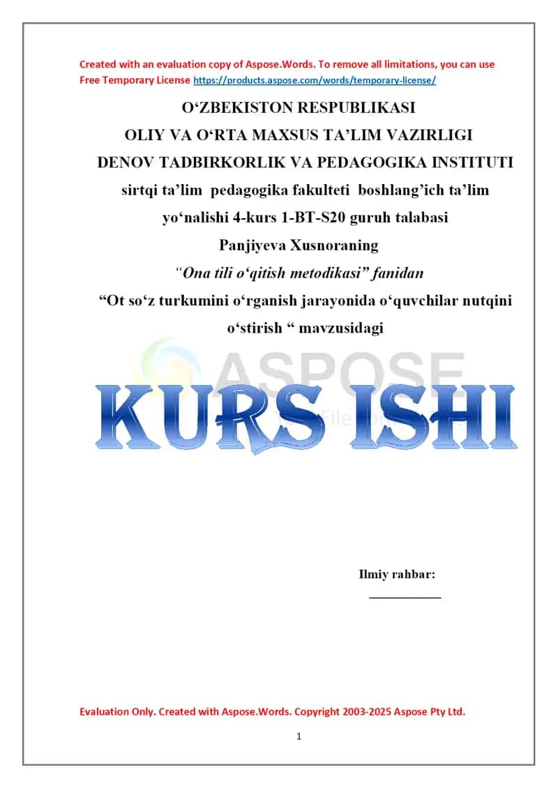 Ot so‘z turkumini o‘rganish jarayonida o‘quvchilar nutqini o‘stirish 1