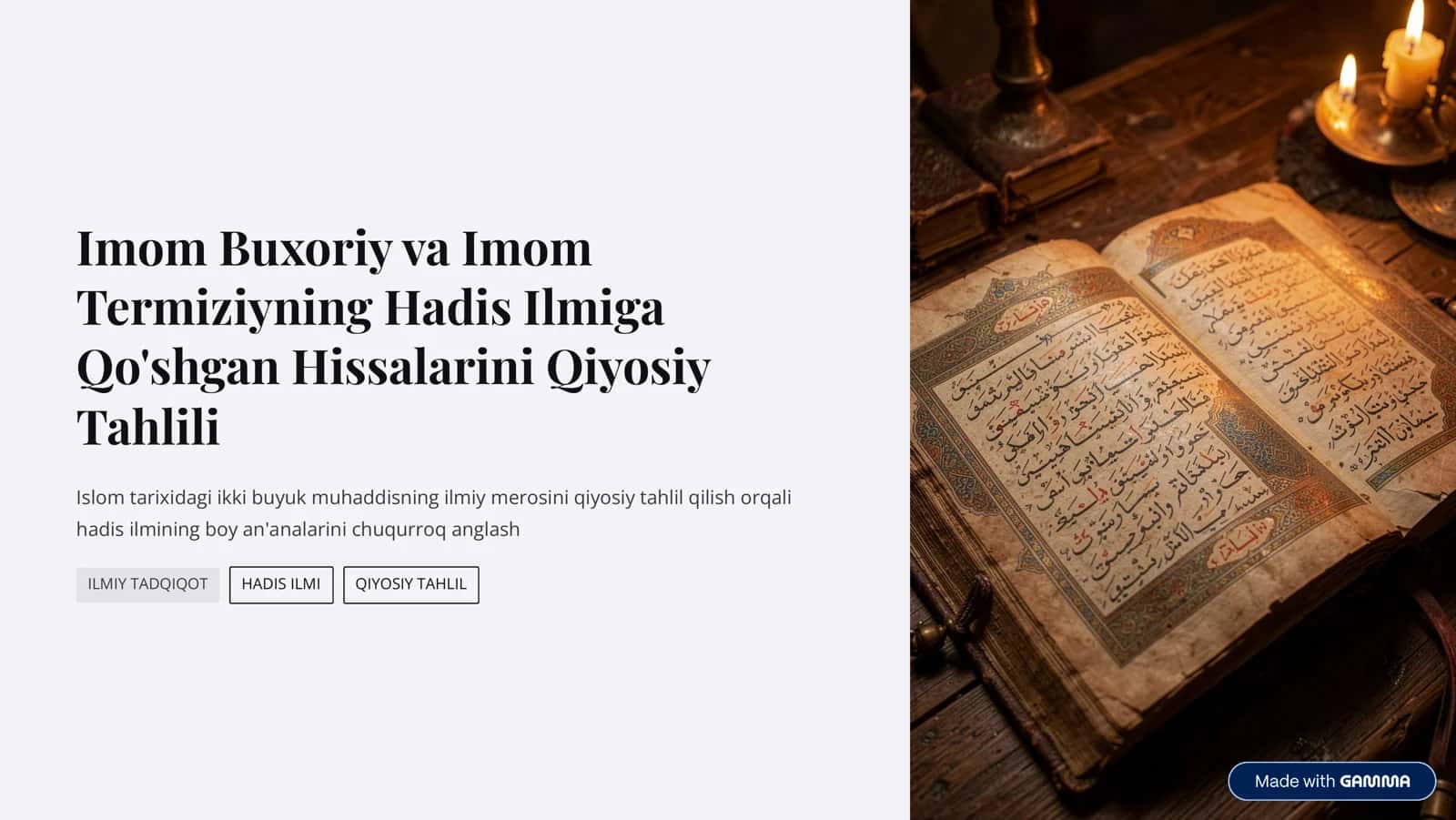 Imom Buxoriy va Imom Termiziyning Hadis Ilmiga Qo'shgan Hissalarini Qiyosiy Tahlili 1