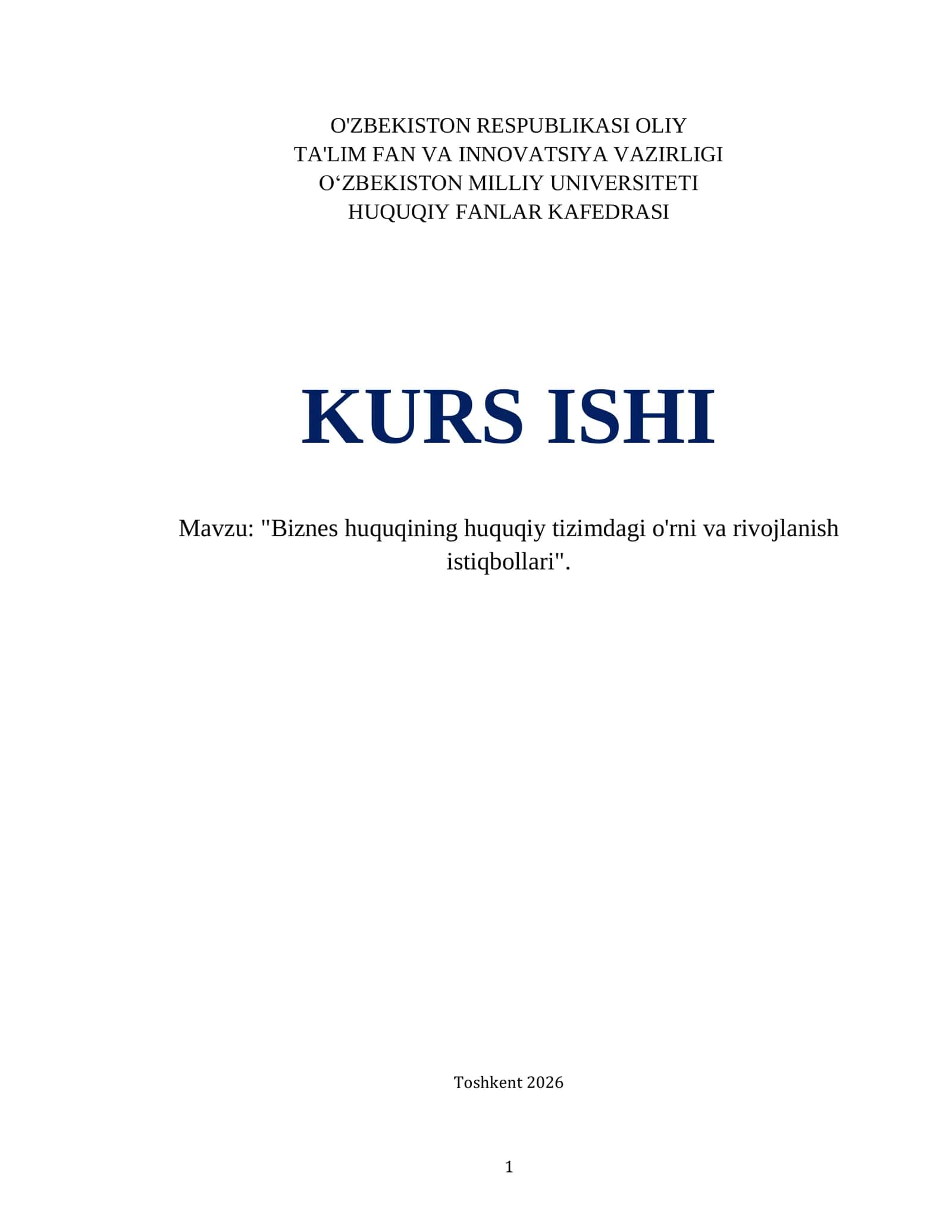 Biznes huquqining huquqiy tizimdagi o'rni va rivojlanish istiqbollari 1