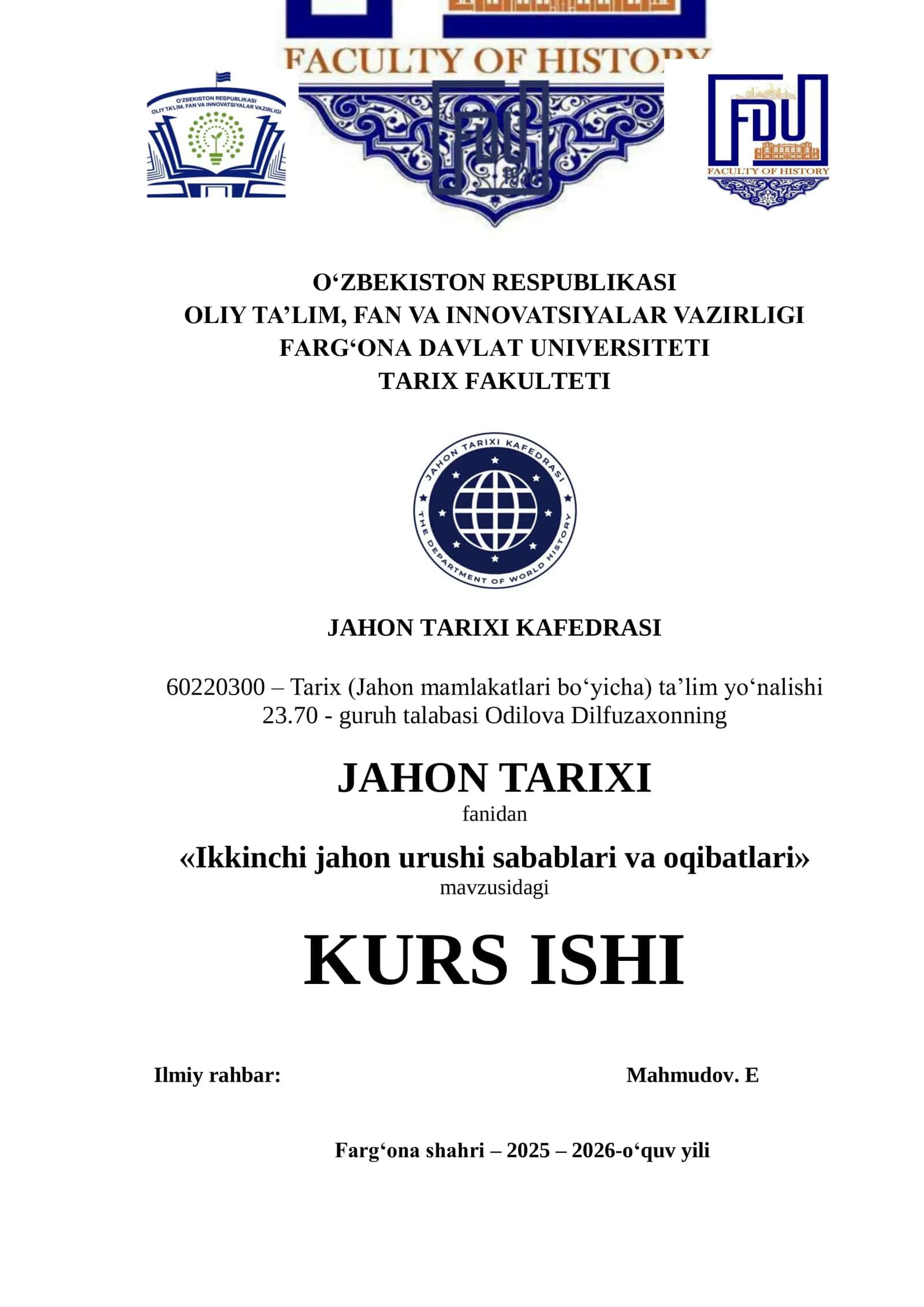 Ikkinchi jahon urushi sabablari va oqibatlari 1