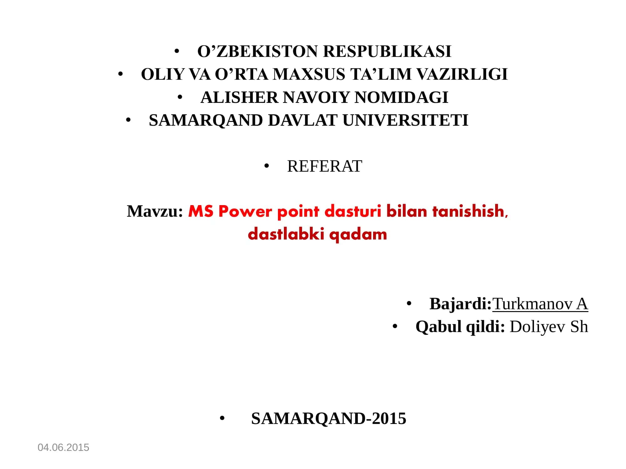 MS Power point dasturi bilan tanishish 1
