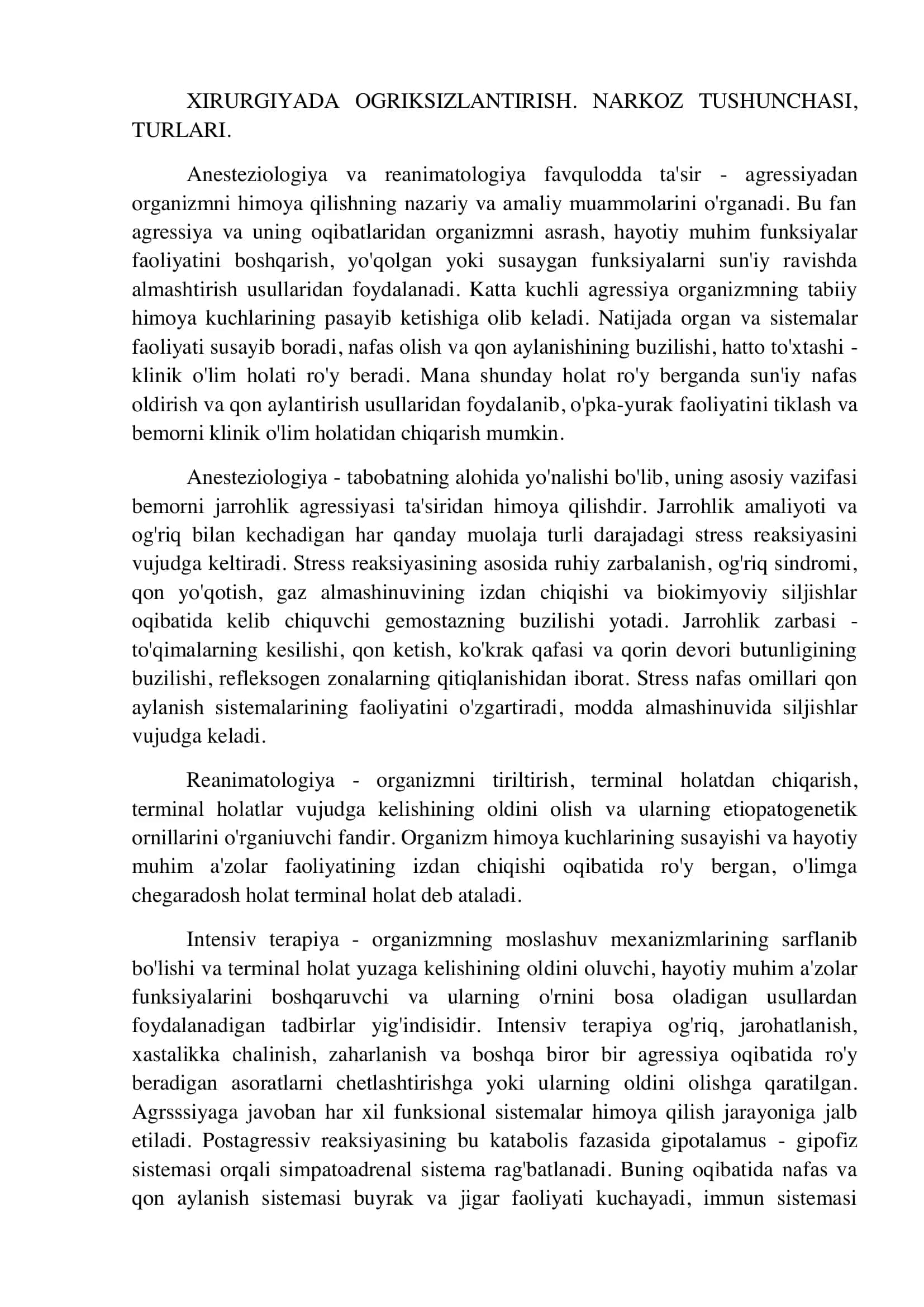 Xirurgiyada Ogriksizlantirish. Narkoz Tushunchasi 1