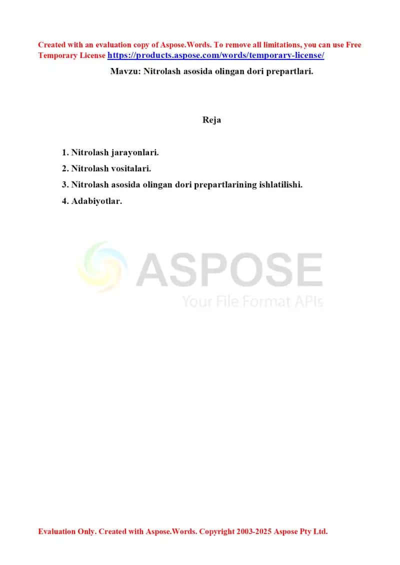 7. Nitrolash asosida olingan dori prepartlari. Referat 4 bet. 1