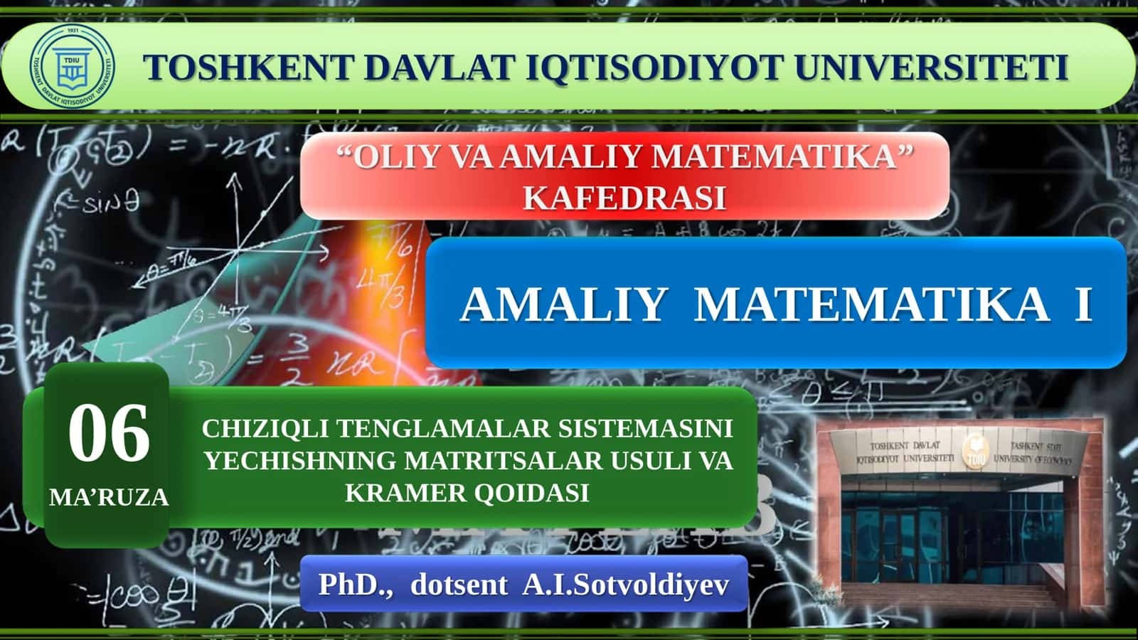 CHIZIQLI TENGLAMALAR SISTEMASINI YECHISHNING MATRITSALAR USULI VA KRAMER QOIDASI 1