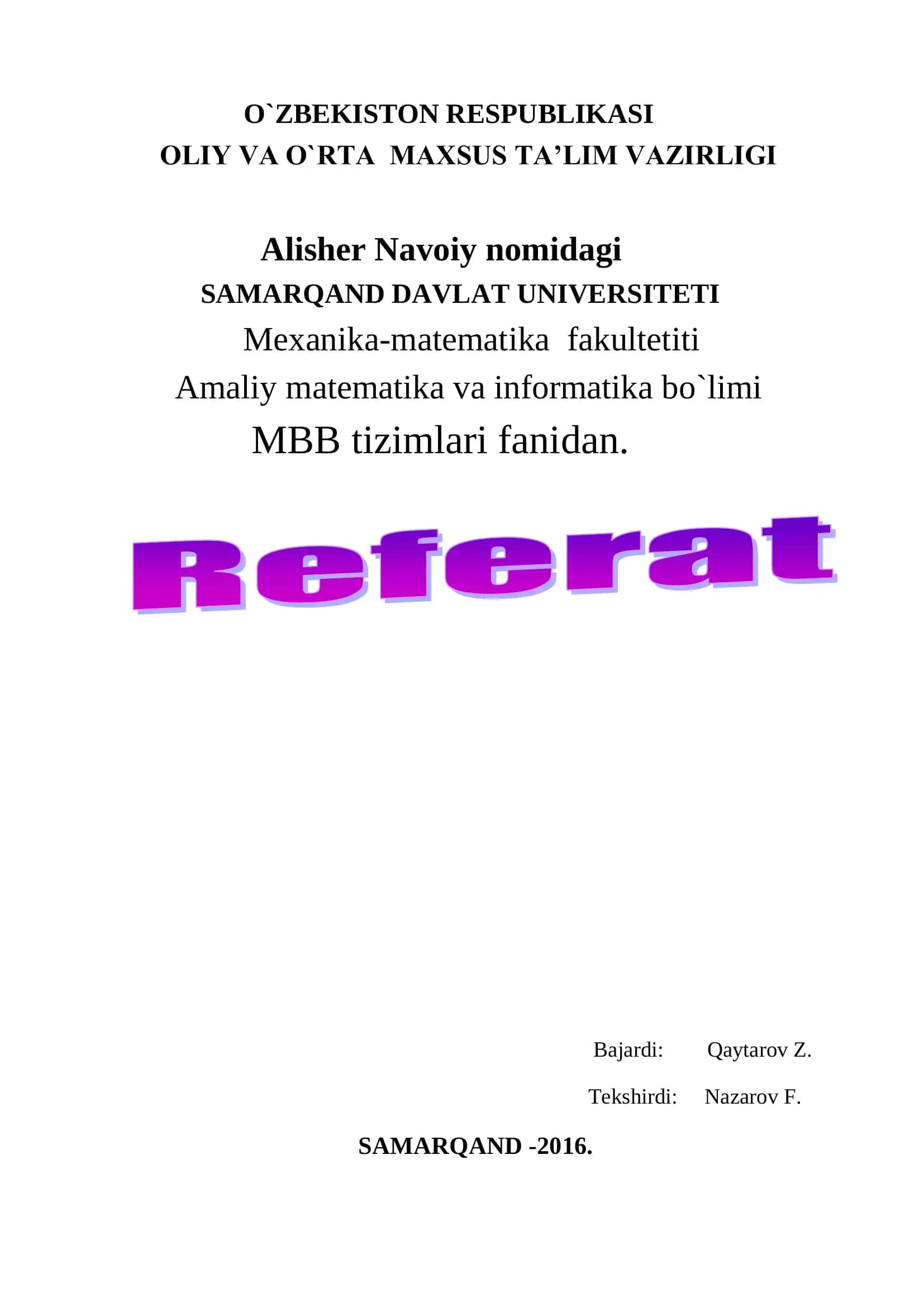 Malumotlar bazasini yaratish 1