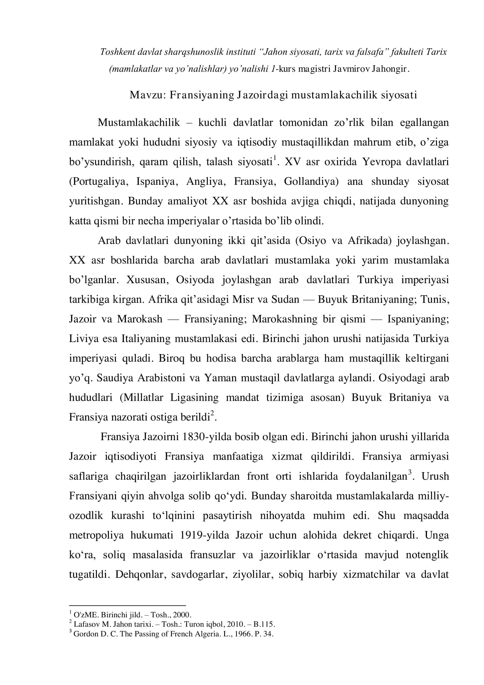 Fransiyaning Jazoirdagi mustamlakachilik siyosati 1