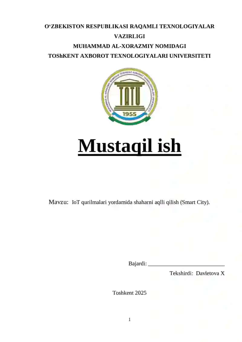 IoT qurilmalari yordamida shaharni aqlli qilish (Smart City)