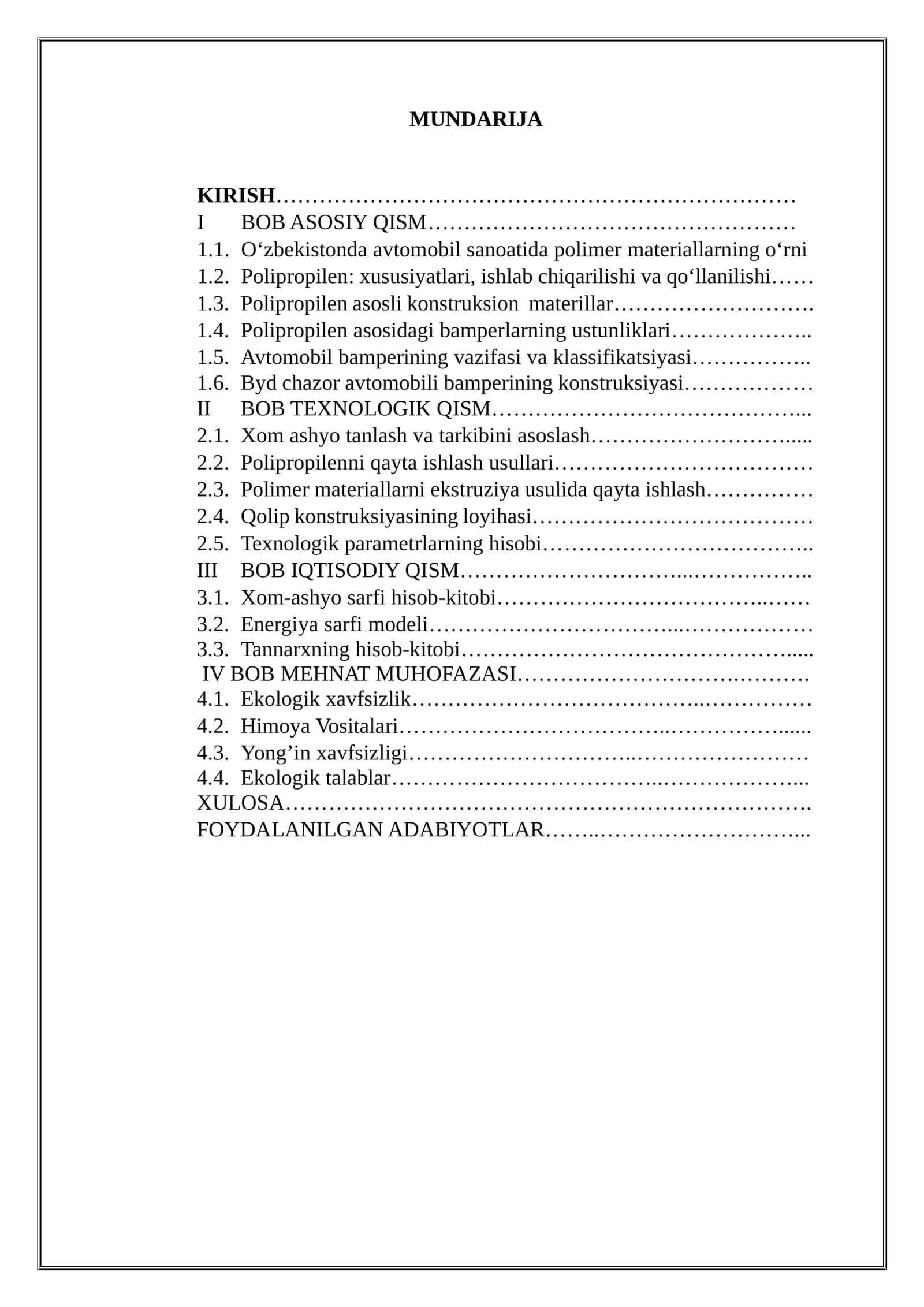 Avtomobil sanoatida polipropilen materiallarning ishlab chiqarilish va qo‘llanilishi 1
