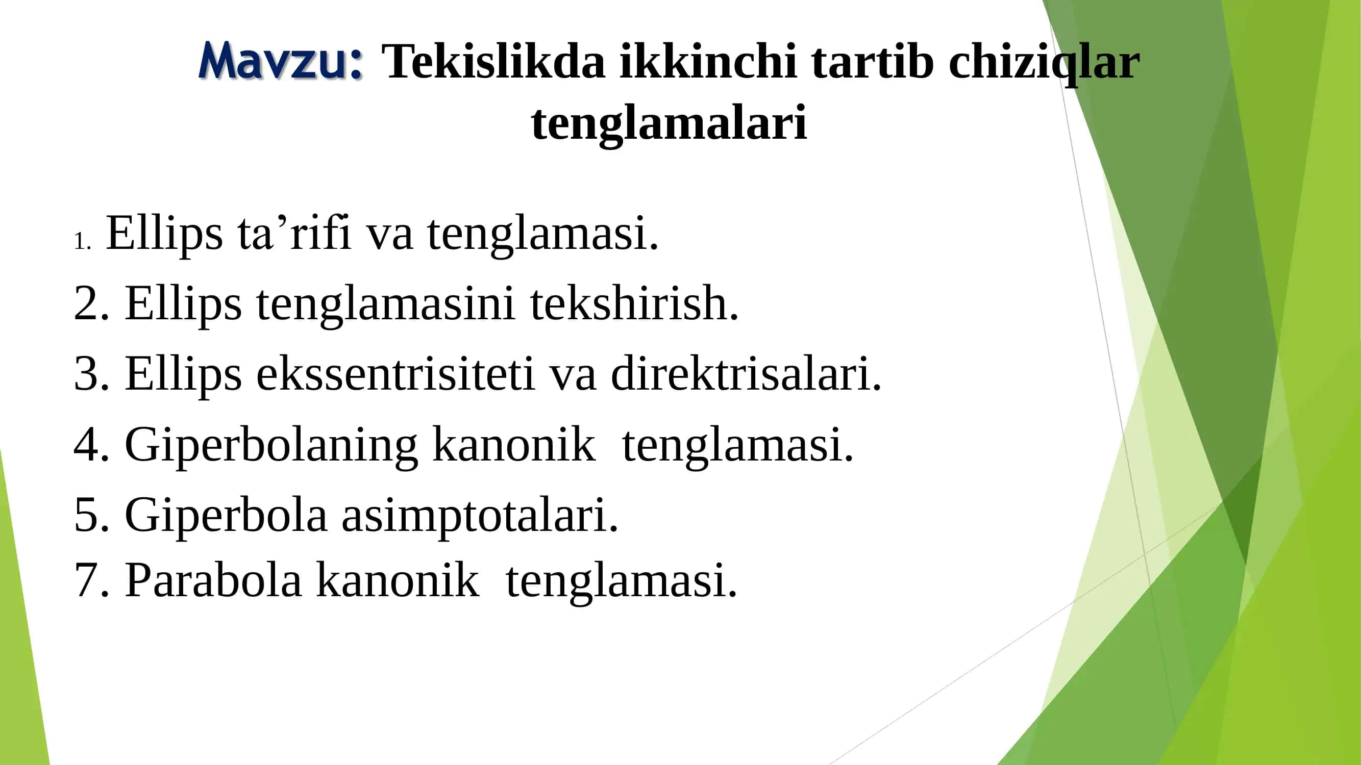 Ellips va giperbola tenglamasi 1