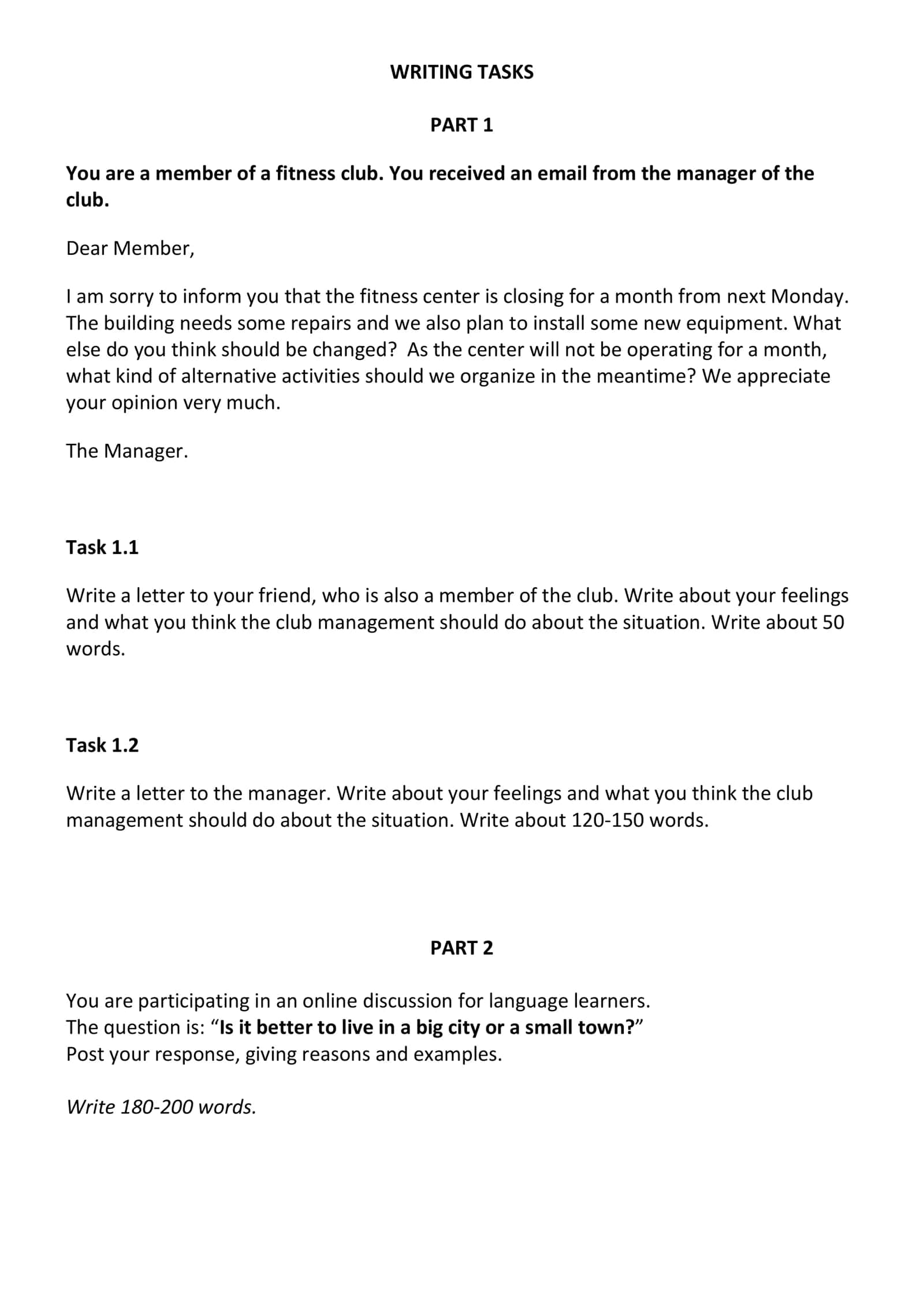 WRITING TASKS 1
