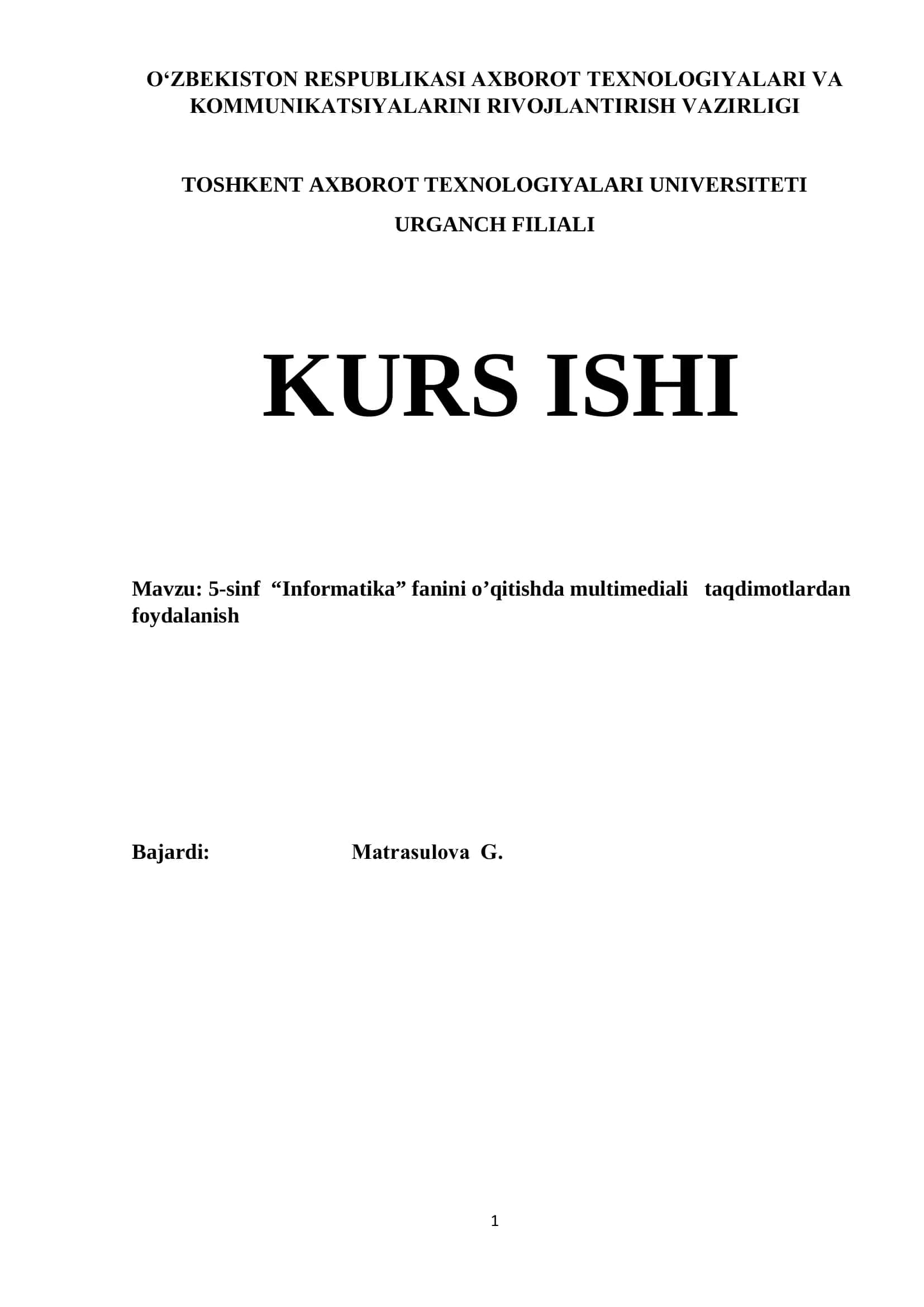 5-sinf “Informatika” fanini o’qitishda multimediali taqdimotlardan foydalanish 1