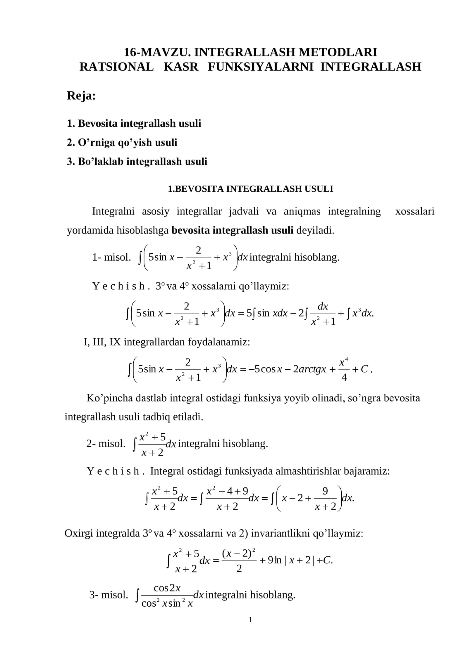 INTEGRALLASH METODLARI 1