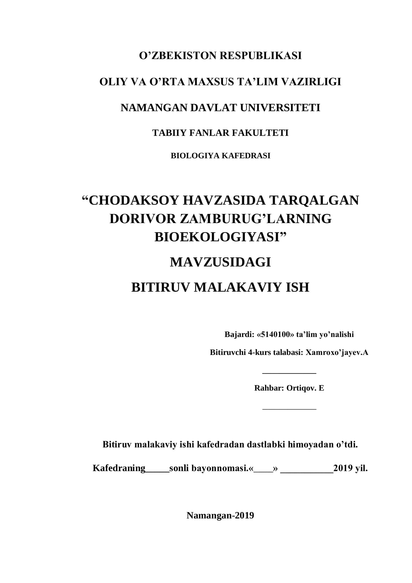 CHODAKSOY HAVZASIDA TARQALGAN DORIVOR ZAMBURUG‟LARNING BIOEKOLOGIYASI 1