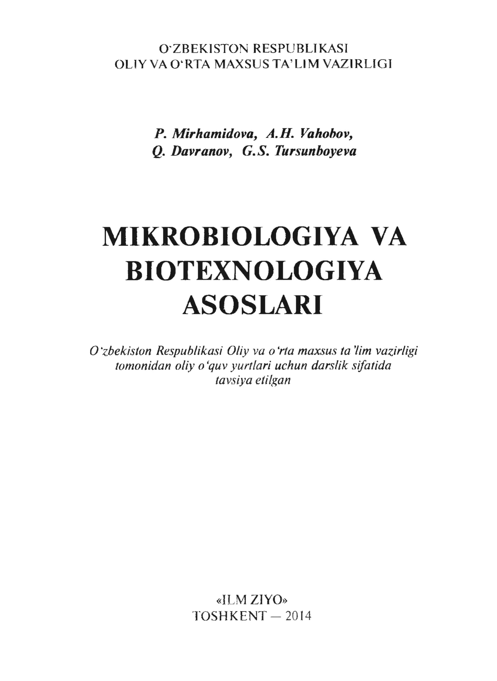 MIKROBIOLOGIYA VA BIOTEXNOLOGIYA ASOSLARI 1