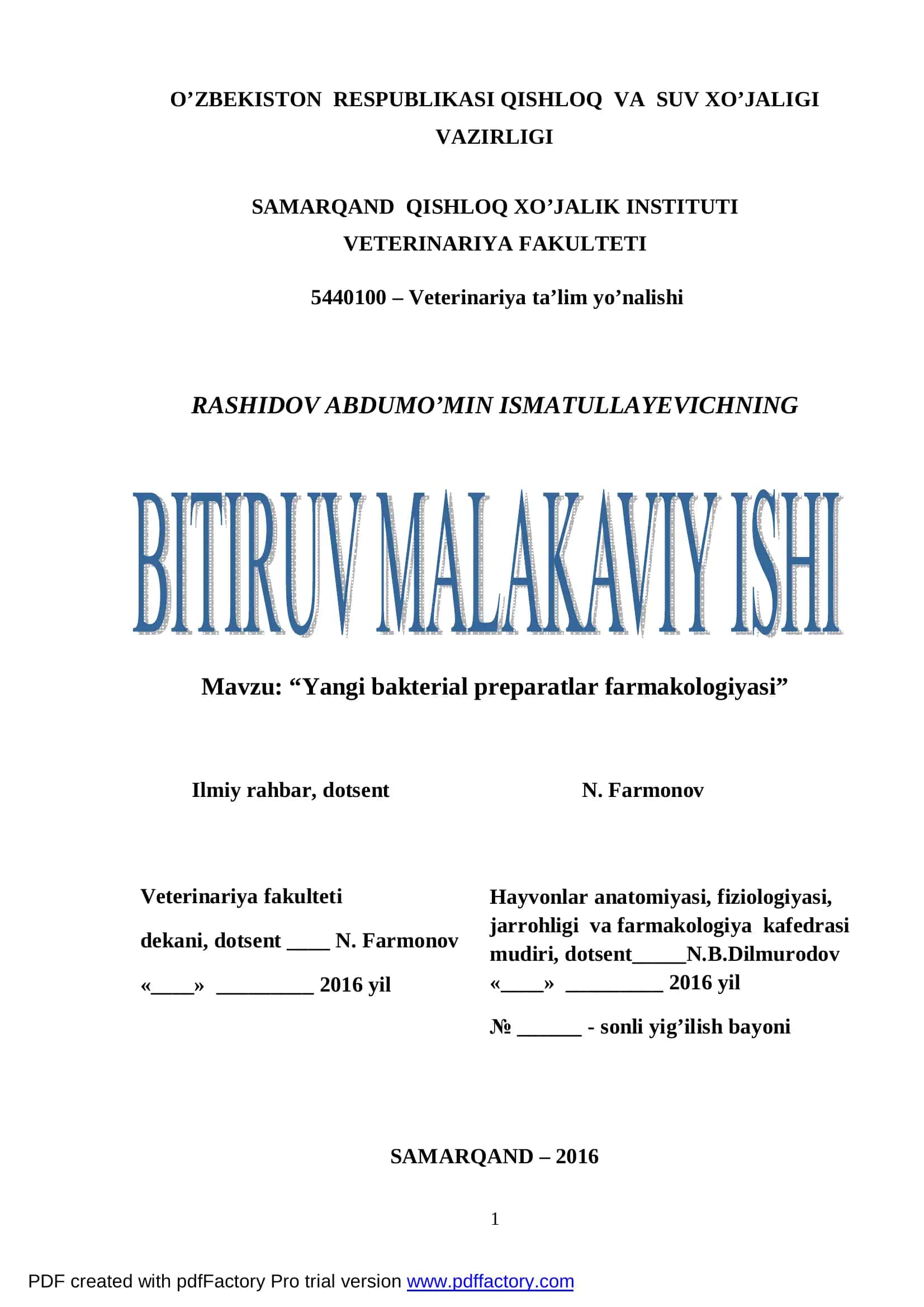 “Yangi bakterial preparatlar farmakologiyasi” 1