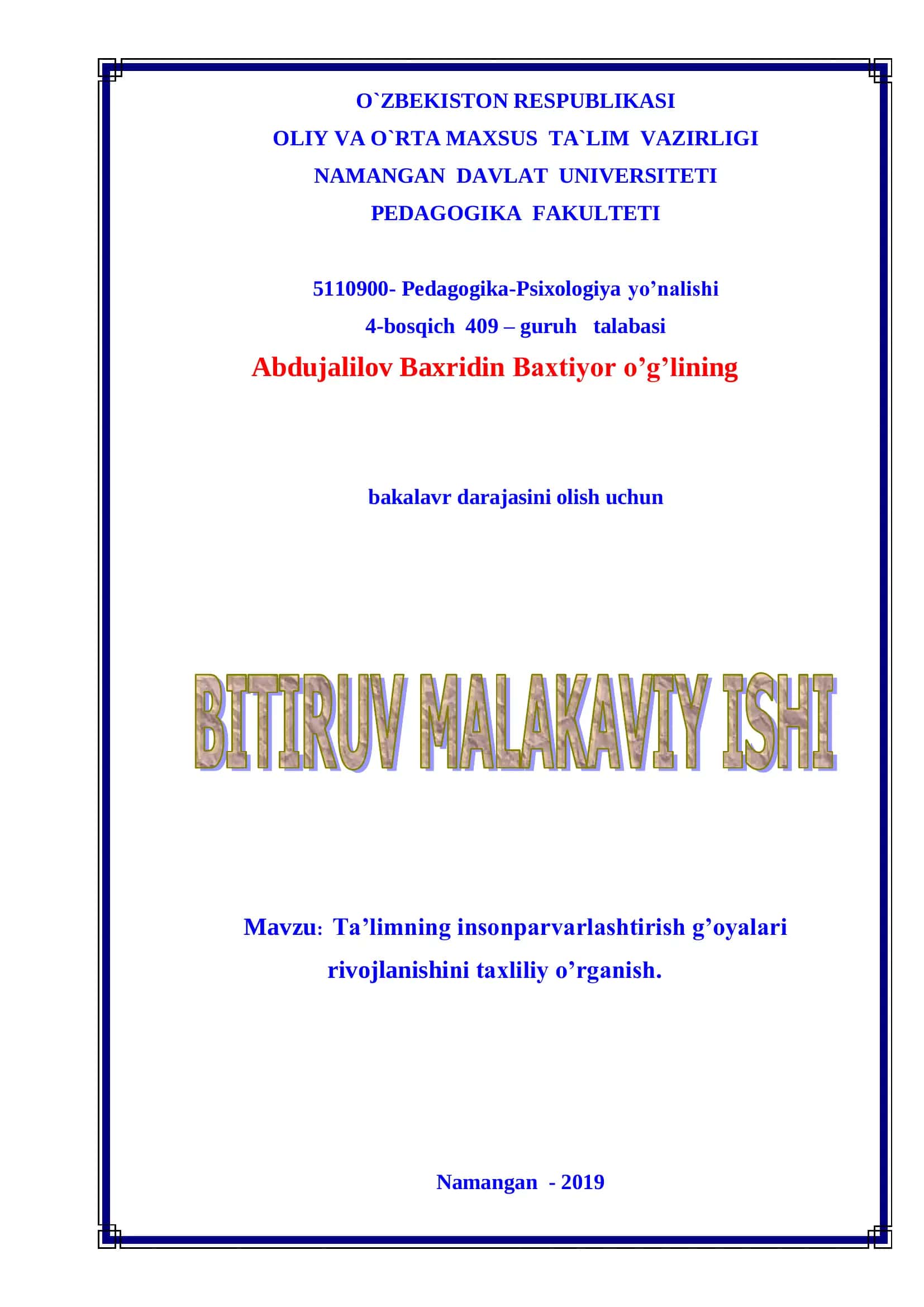 Ta’limning insonparvarlashtirish g’oyalari rivojlanishini taxliliy o’rganish 1